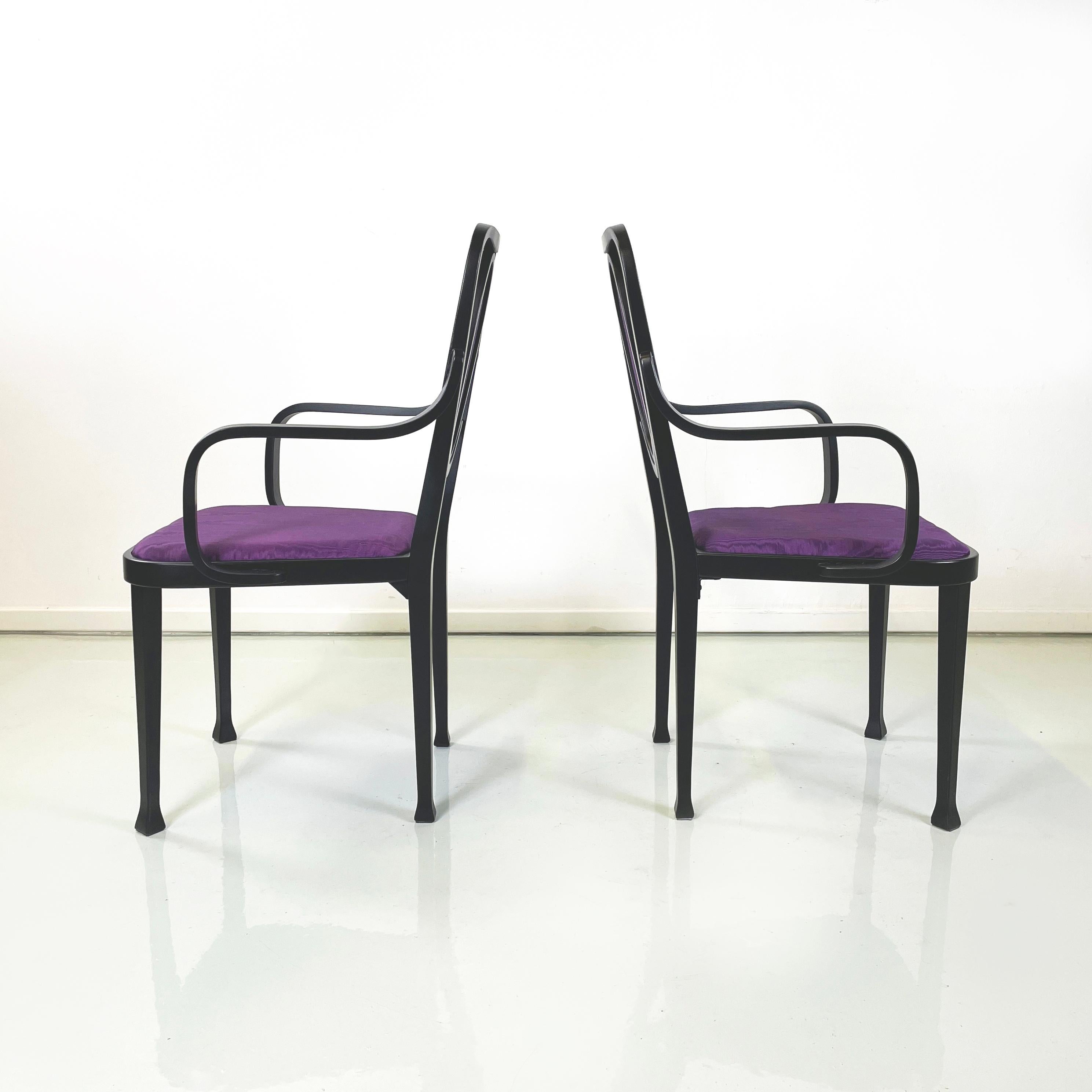 Moderne Chaises modernes autrichiennes en bois noir et tissu violet de Kammerer Thonet, années 1990 en vente
