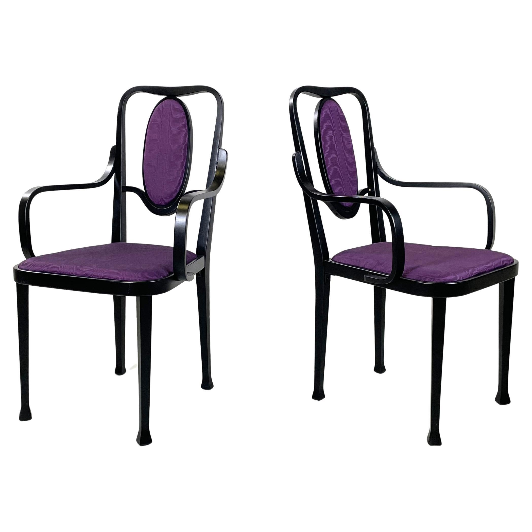 Österreichische moderne Stühle aus schwarzem Holz und violettem Stoff von Kammerer Thonet, 1990er Jahre im Angebot