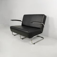 Austrian Modern Steel Leather S 411 Two-Seater Sofa attributed to Thonet, 1980s
