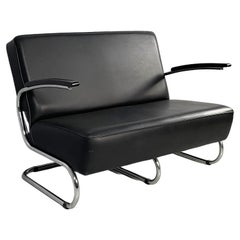Austrian Modern Steel Leather S 411 Two-Seater Sofa attributed to Thonet, 1980s