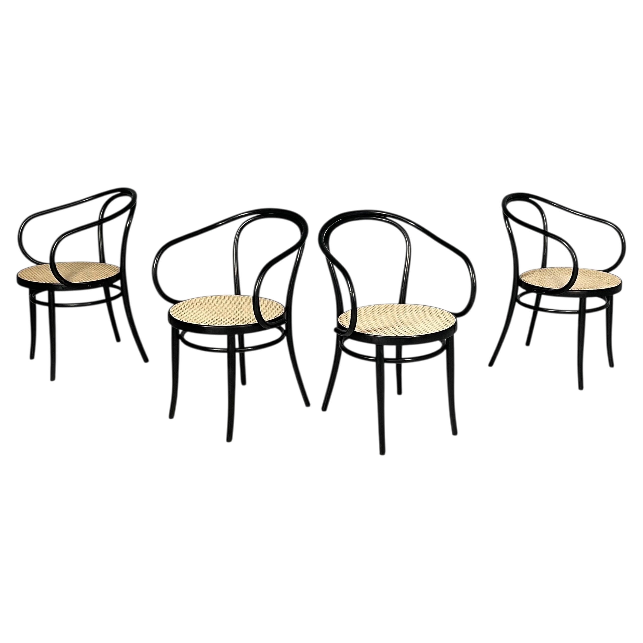 Chaises autrichiennes modernes en paille et bois noir, modèle 209, de Michael Thonet, Radomsko, années 1970