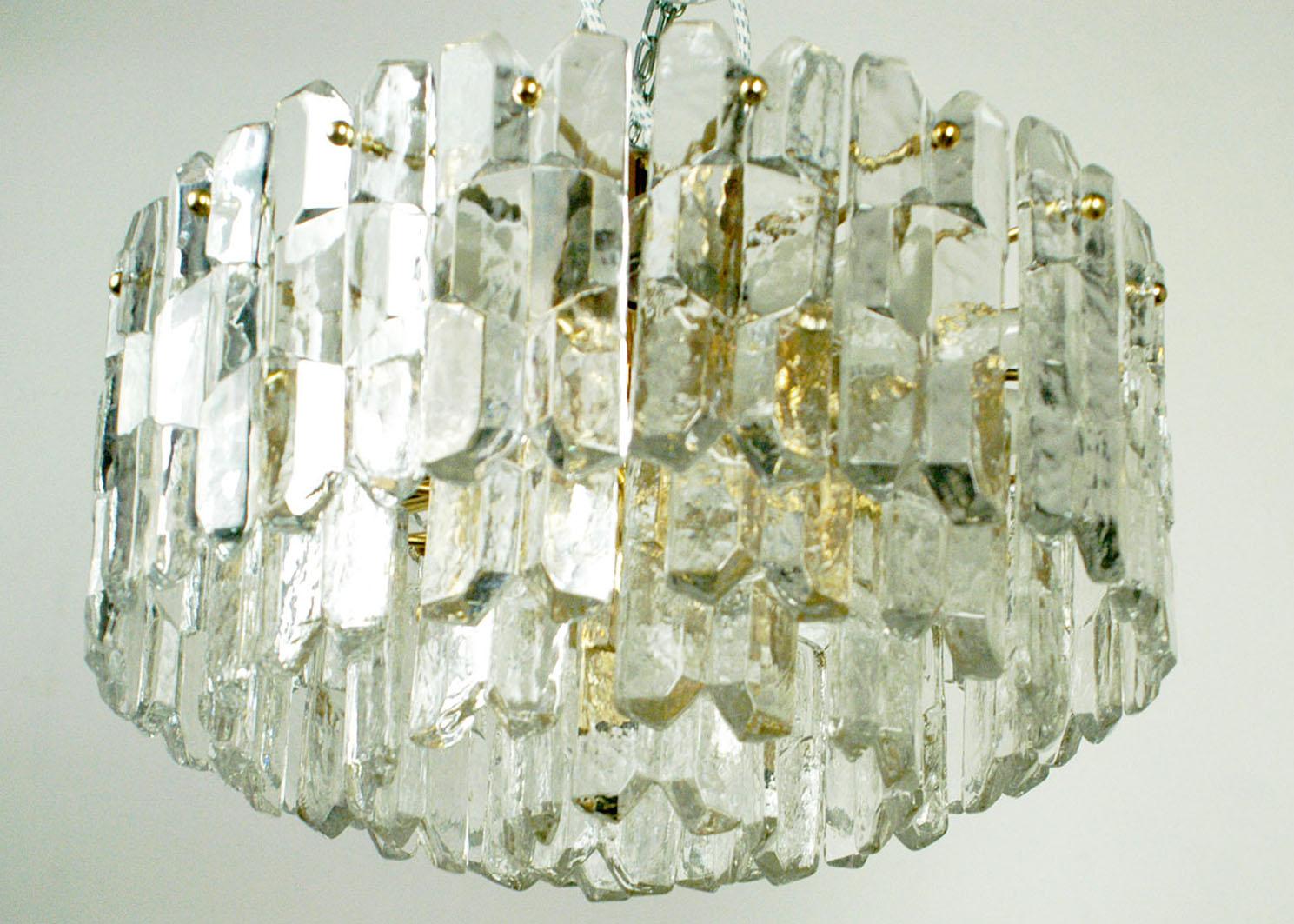 Mid-Century Modern Austrian Modernist Crystal and Gilt Brass Chandelier Palazzo by J. T. Kalmar