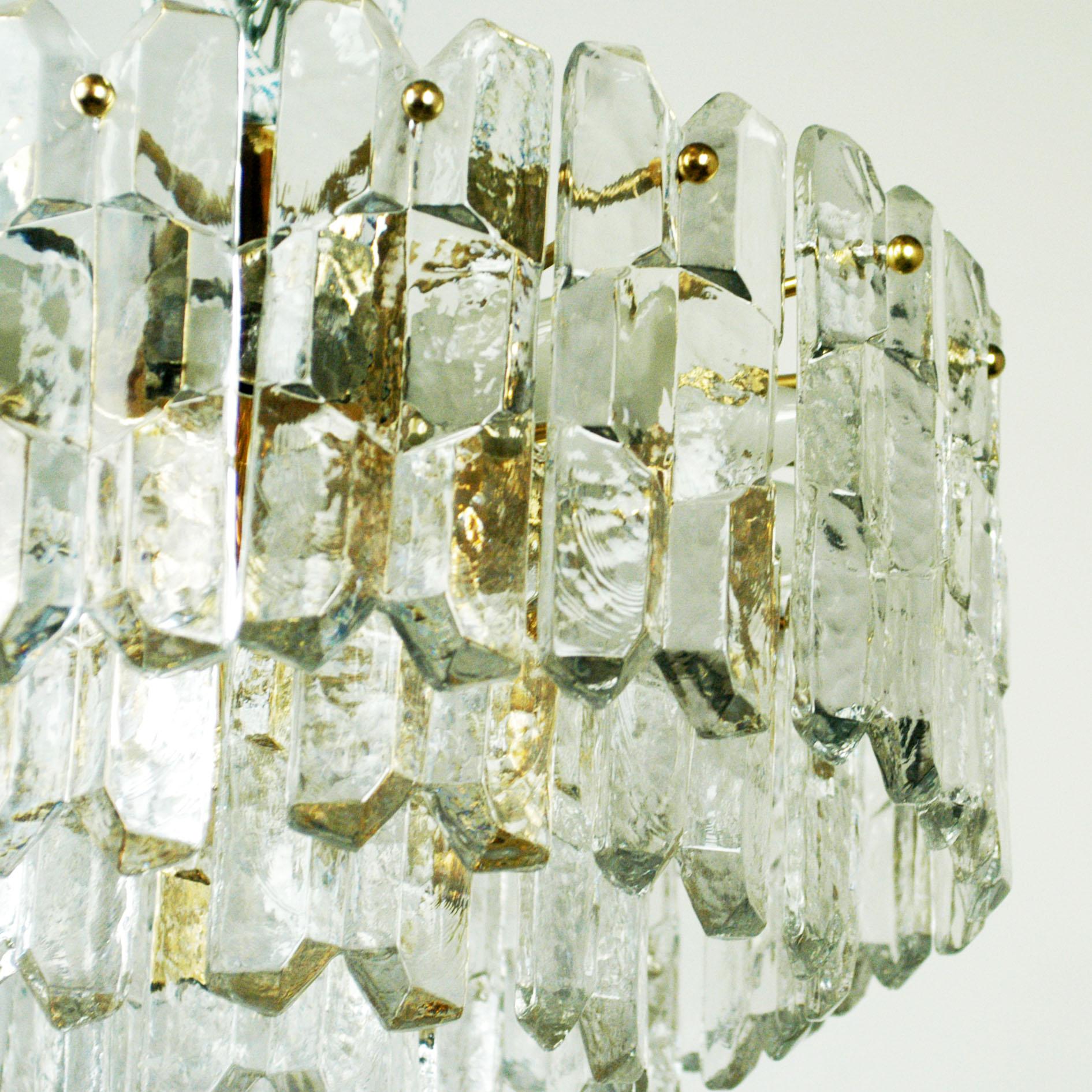 Late 20th Century Austrian Modernist Crystal and Gilt Brass Chandelier Palazzo by J. T. Kalmar
