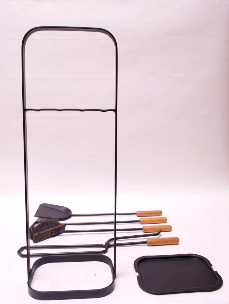 Mid-20th Century Austrian Modernist Fire Tool Set in Maple and Iron
