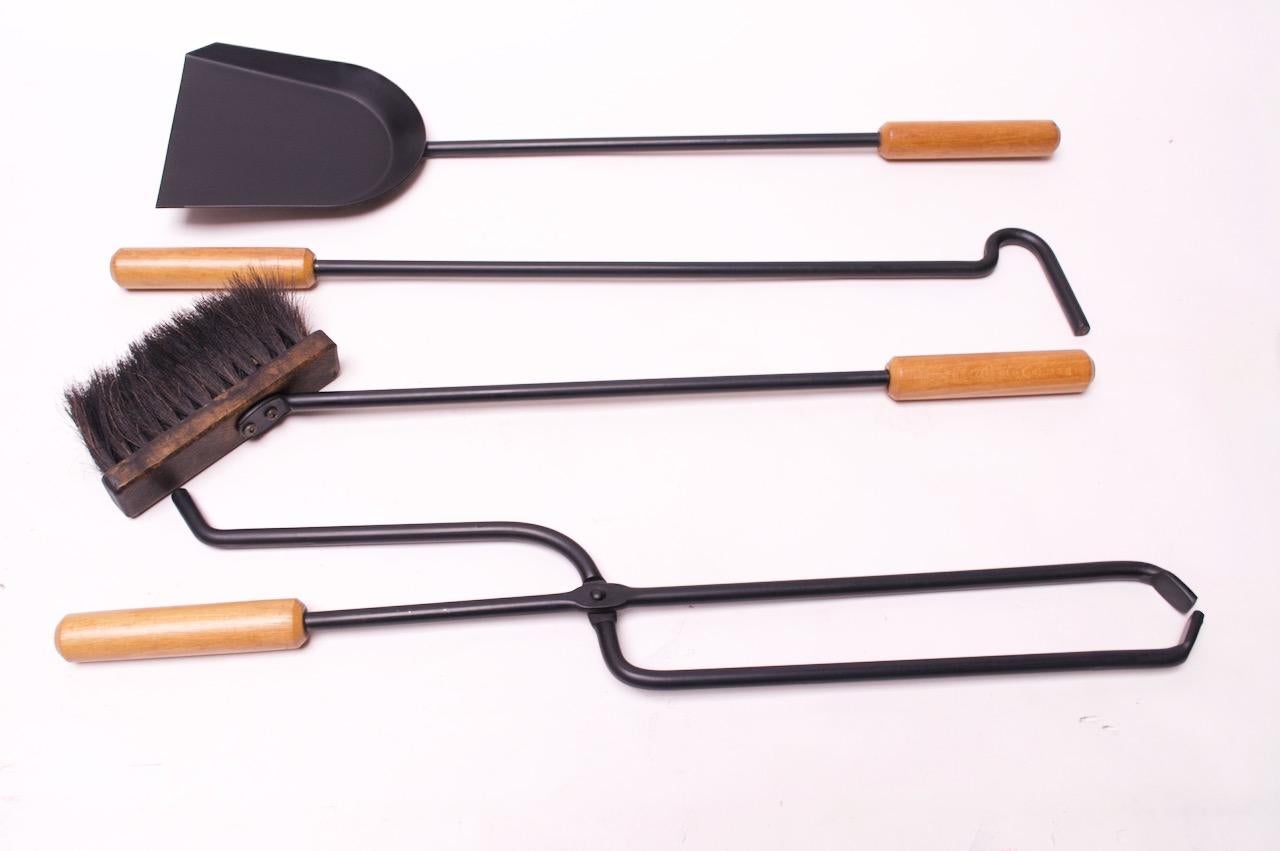 Austrian Modernist Fire Tool Set in Maple and Iron 1