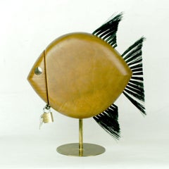 Austrian Modernist Walnut and Brass Fish Shaped Money Box by Carl Auböck