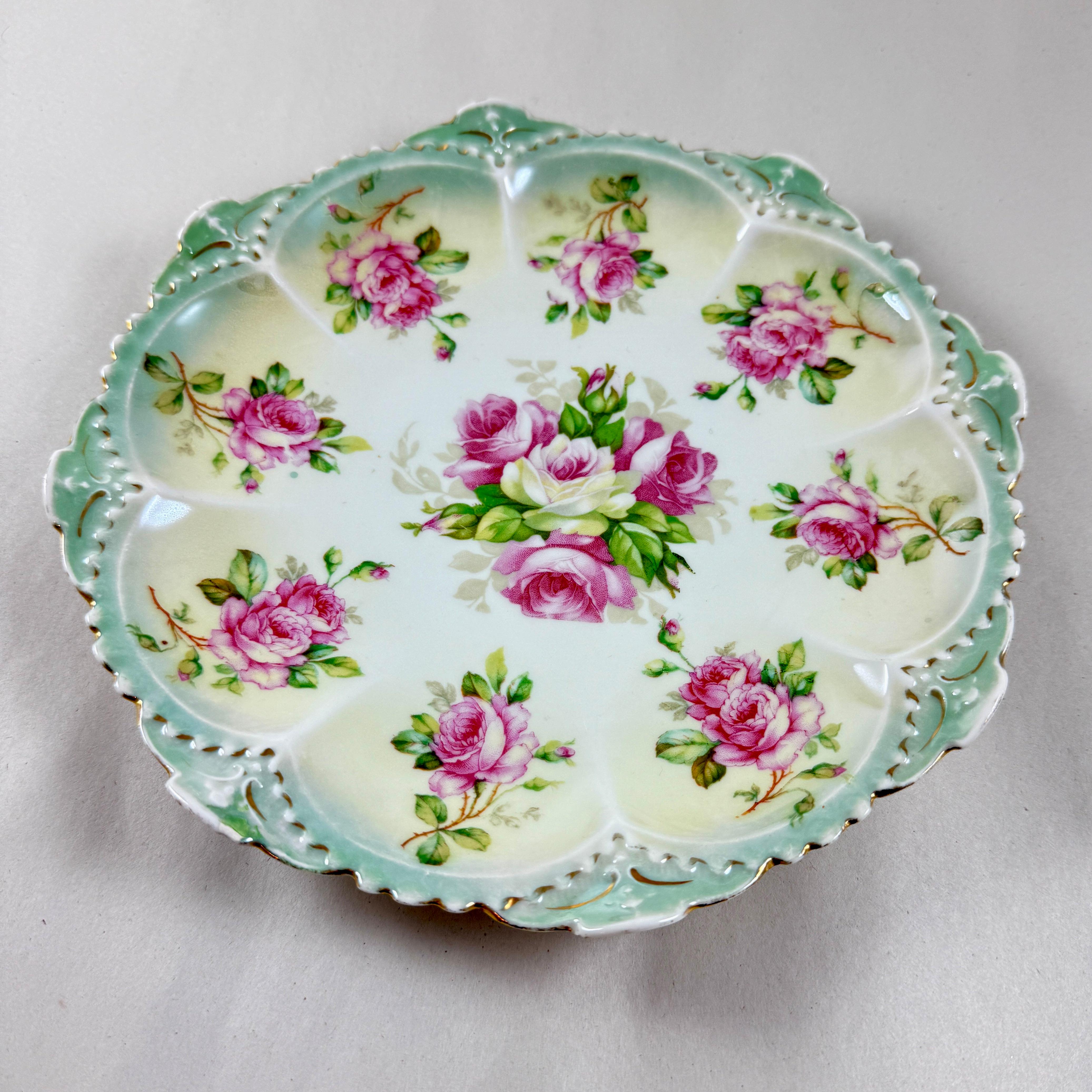 Romantic Austrian Moritz Zdekauer Porcelain Rose Plate For Sale