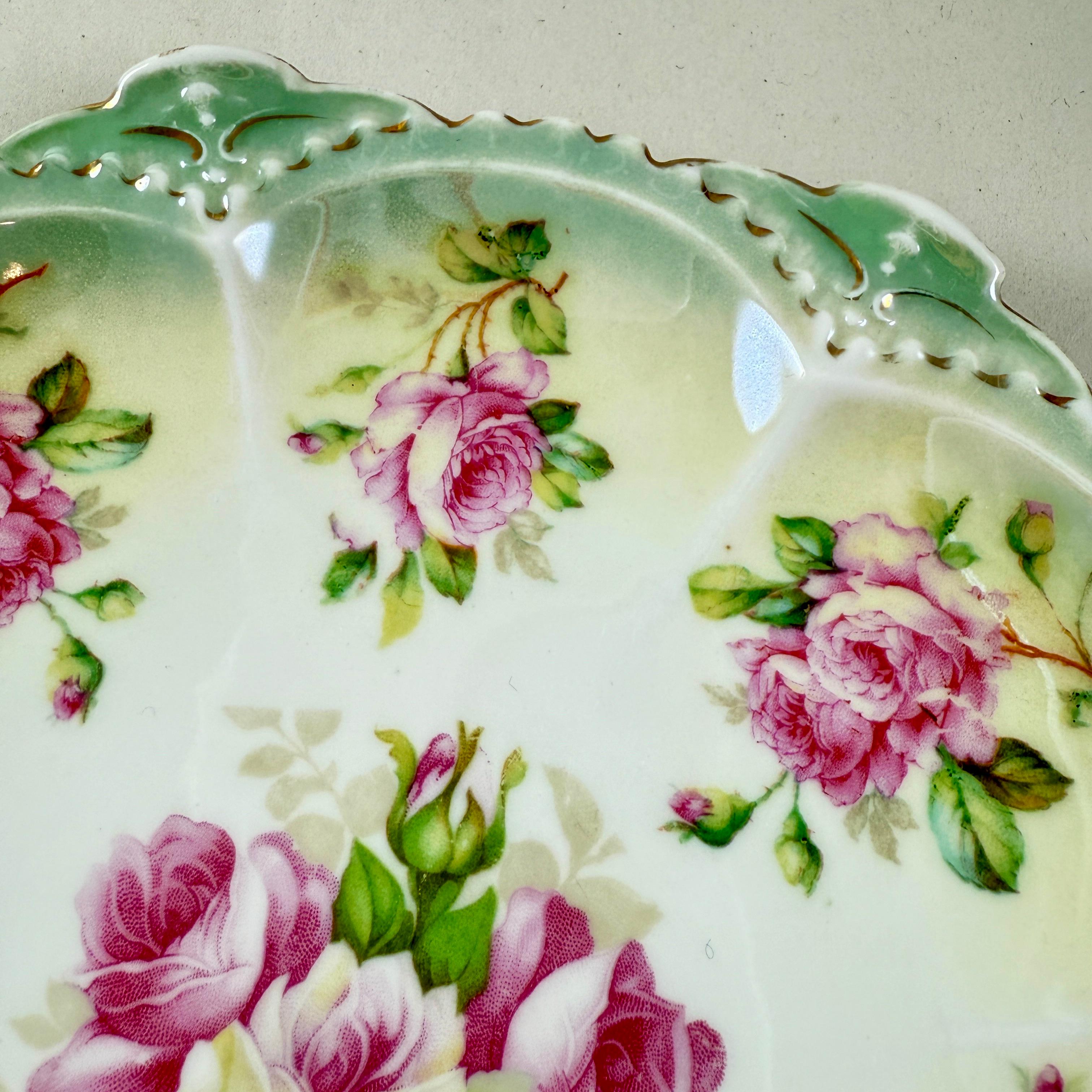 Hand-Painted Austrian Moritz Zdekauer Porcelain Rose Plate For Sale