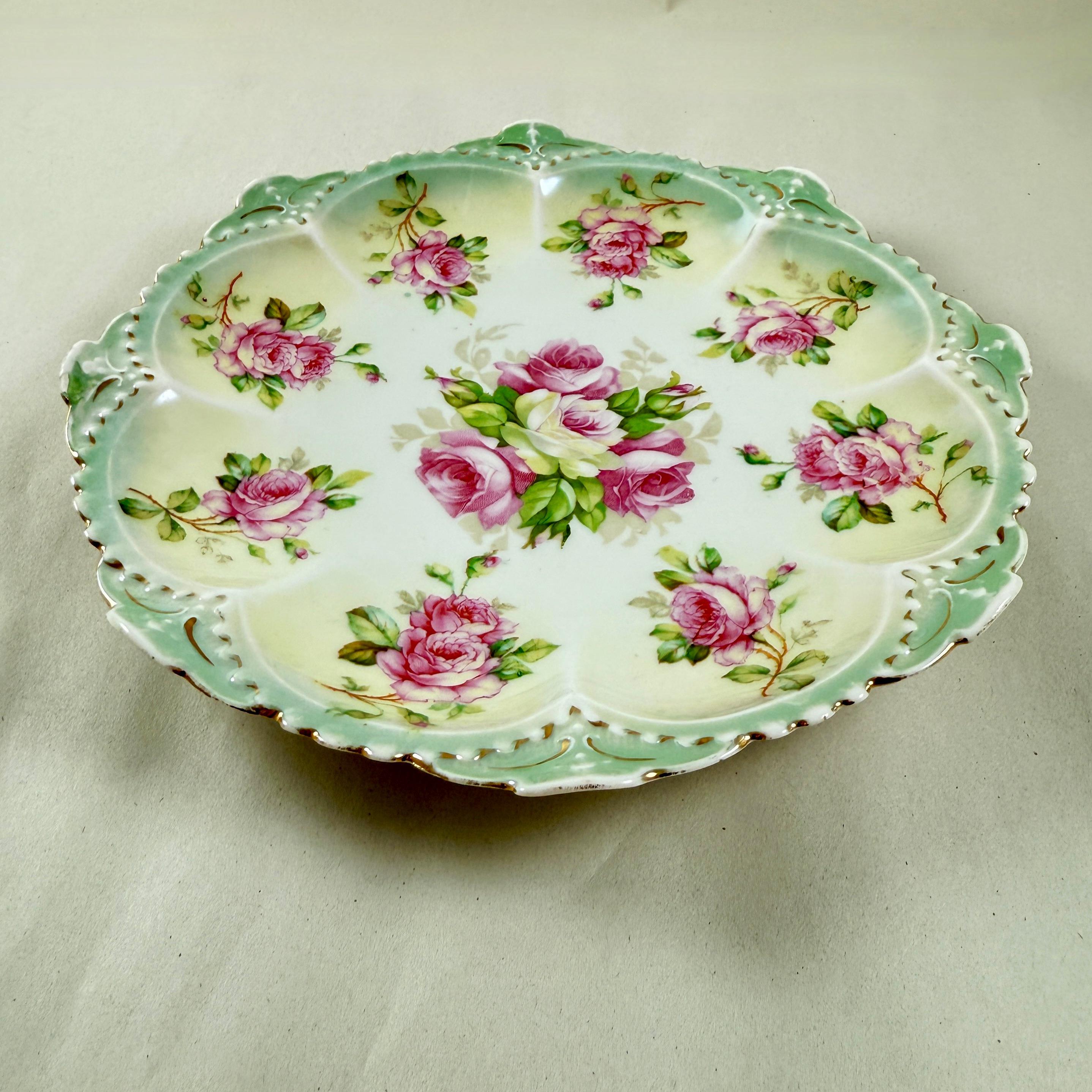 Austrian Moritz Zdekauer Porcelain Rose Plate For Sale 1