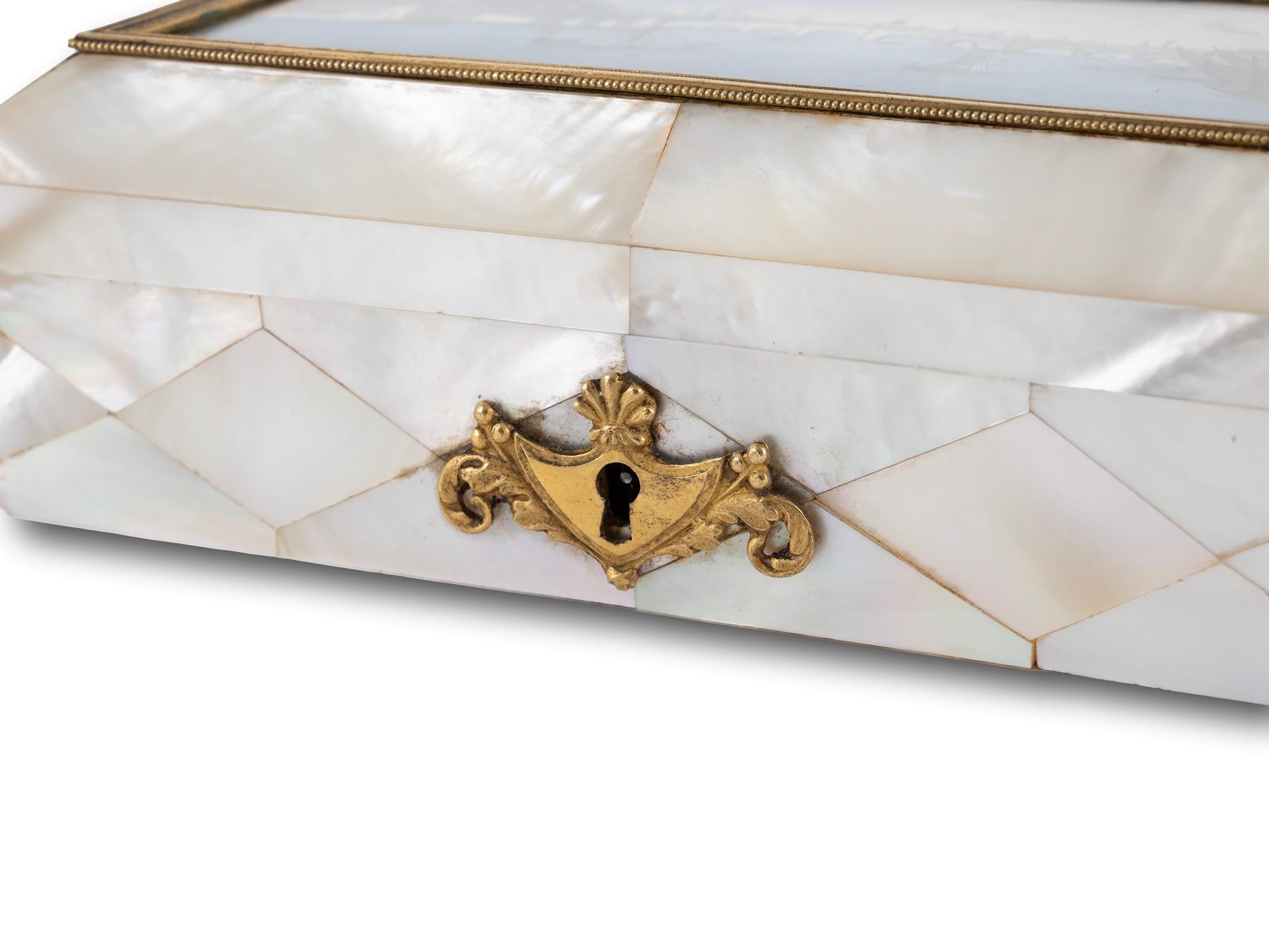 19th Century Austrian Mother of Pearl Etui with London Scene by Balthasar Wigand For Sale