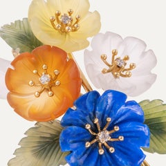 Austrian Multi-Gem 18 kt Gold Flower Brooch, 1960s
