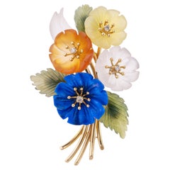 Austrian Multi-Gem 18 kt Gold Flower Brooch, 1960s