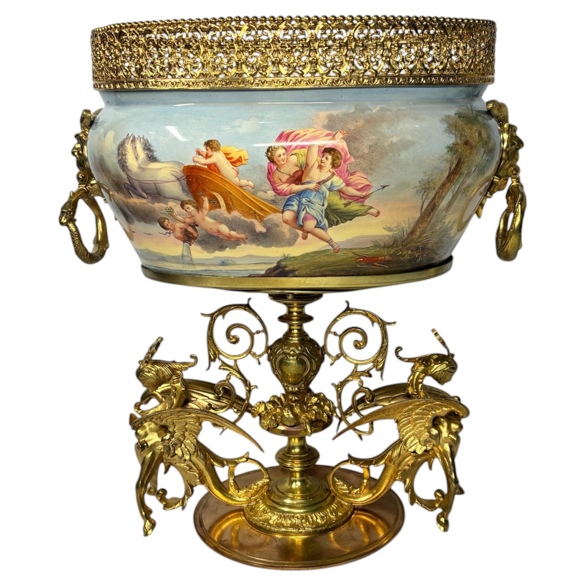 Austrian Napoleon III Style Ceramic and Gilt Bronze Centerpiece Jardinière For Sale