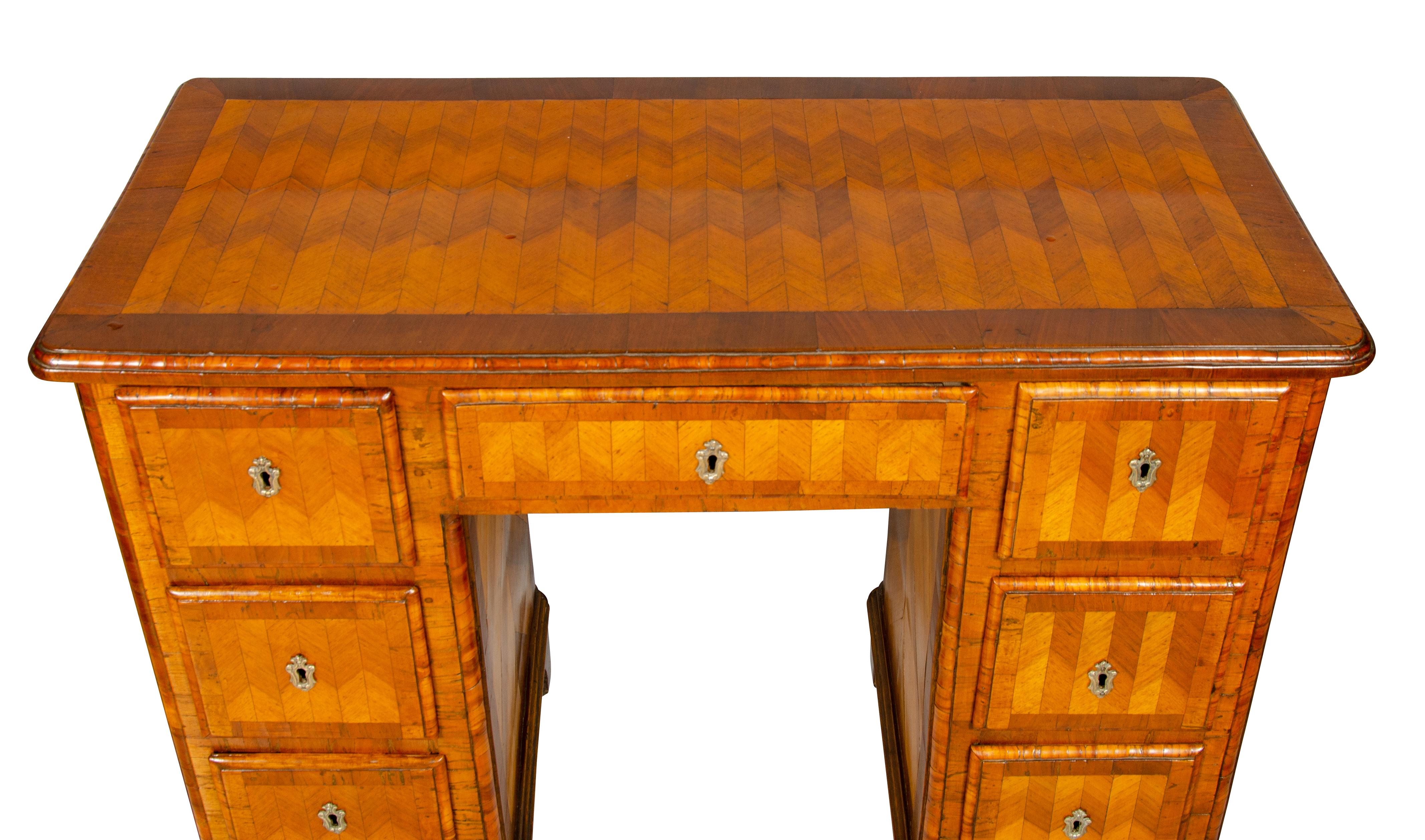 Austrian Neoclassic Parquetry Pedestal Desk For Sale 12