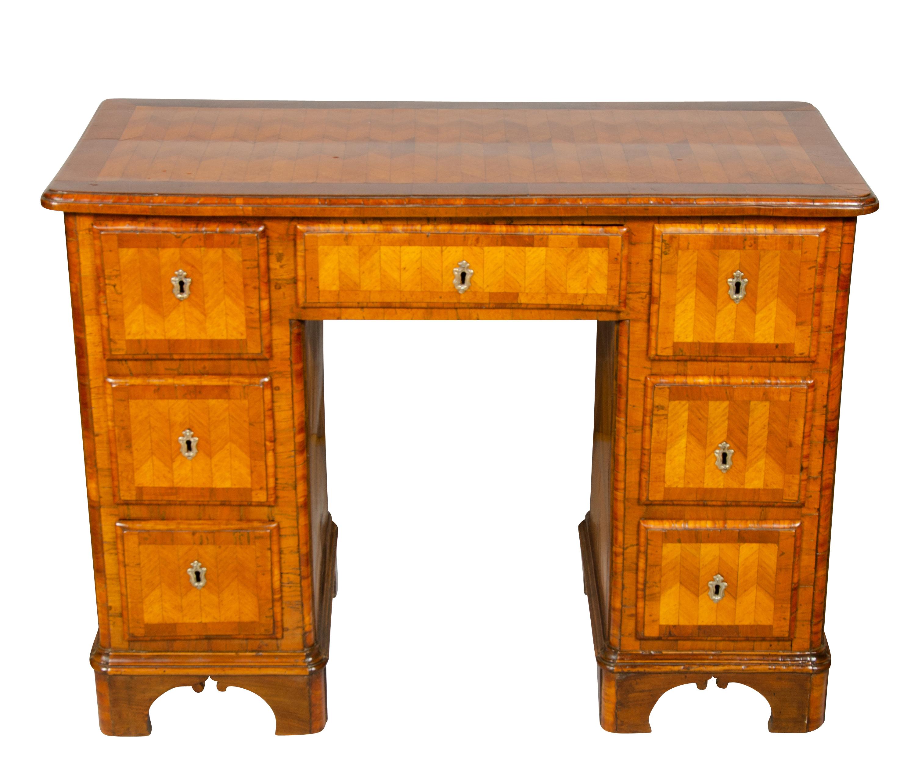 Neoclassical Austrian Neoclassic Parquetry Pedestal Desk For Sale