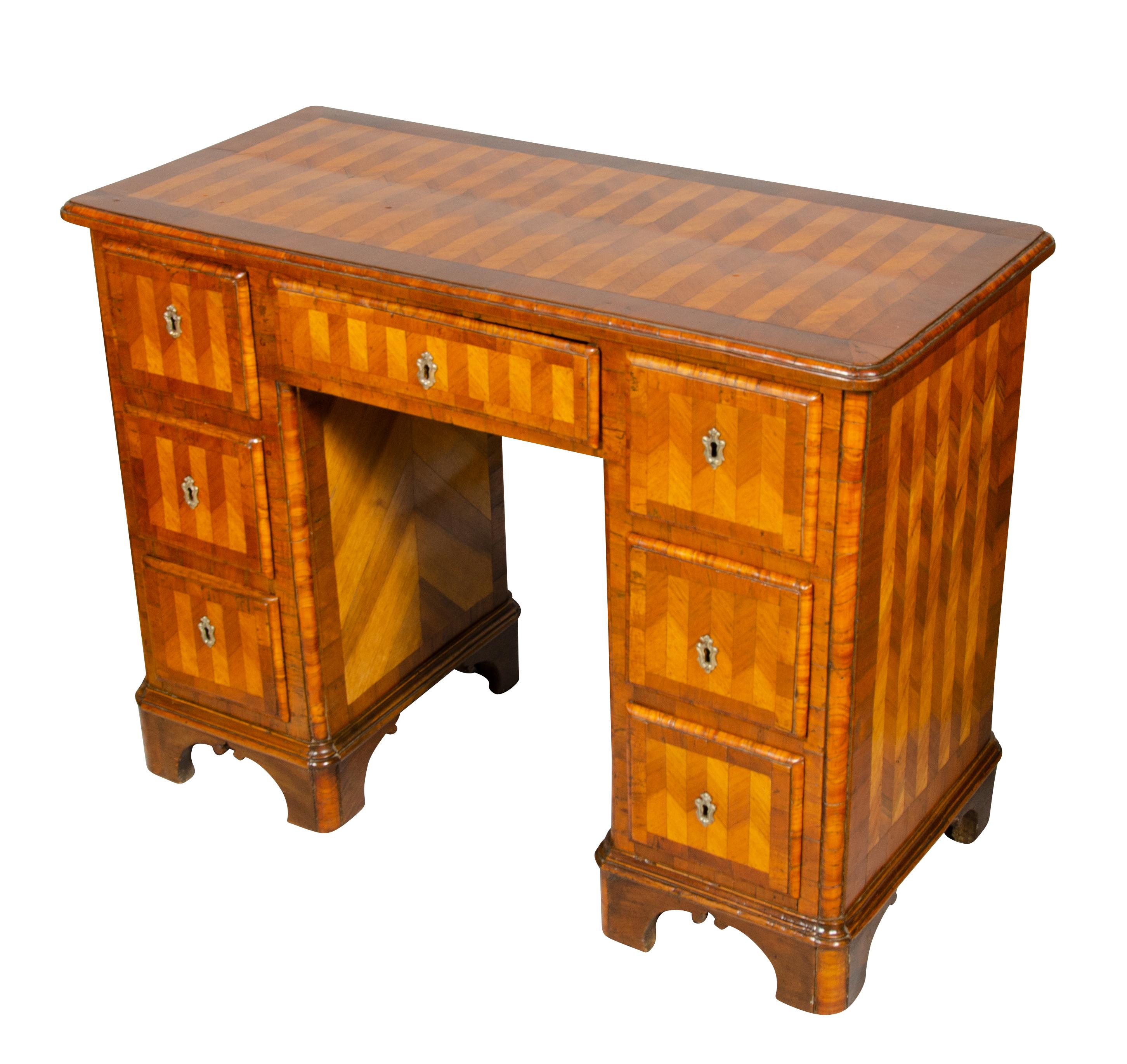 Austrian Neoclassic Parquetry Pedestal Desk In Good Condition For Sale In Essex, MA