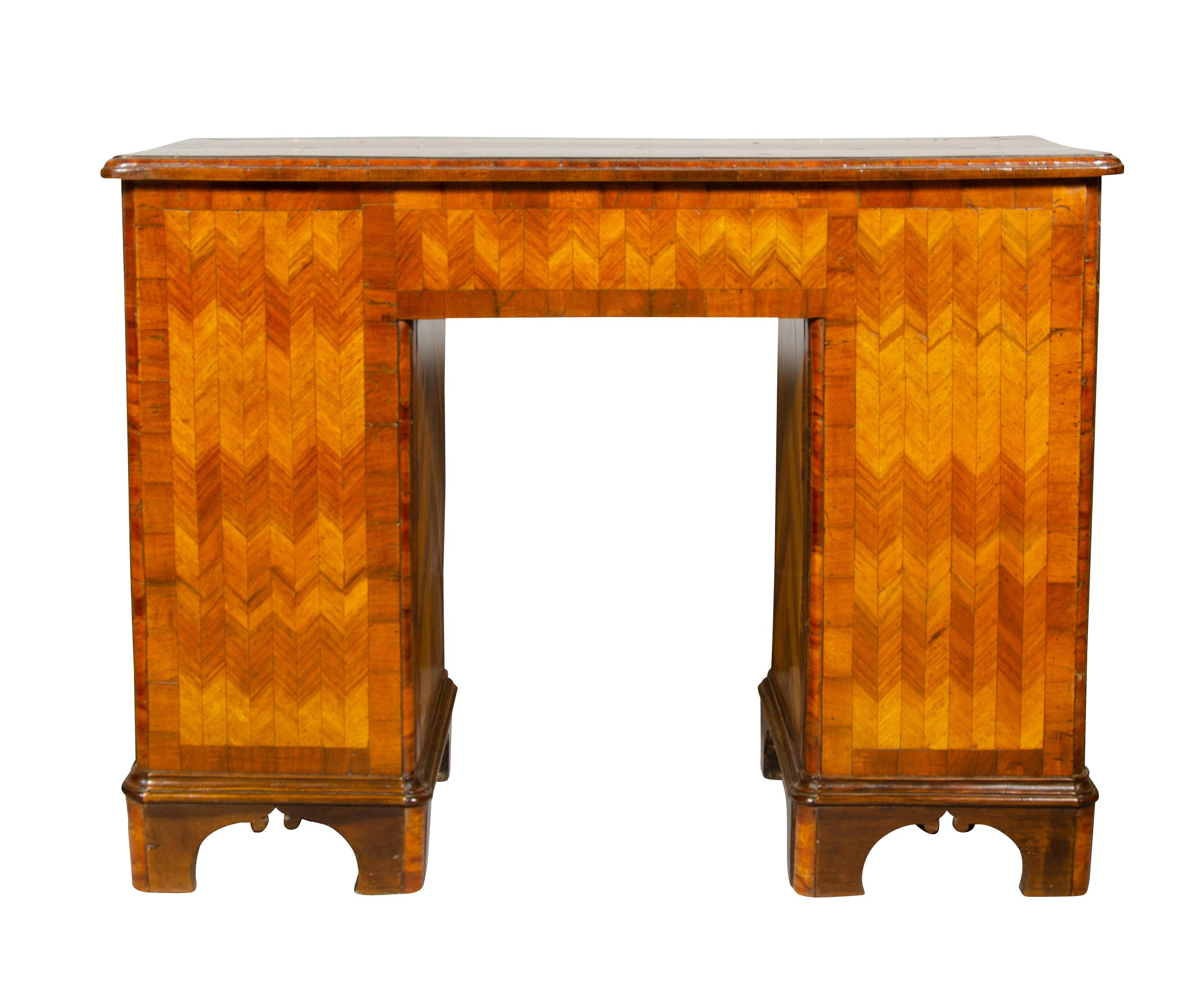 Walnut Austrian Neoclassic Parquetry Pedestal Desk For Sale