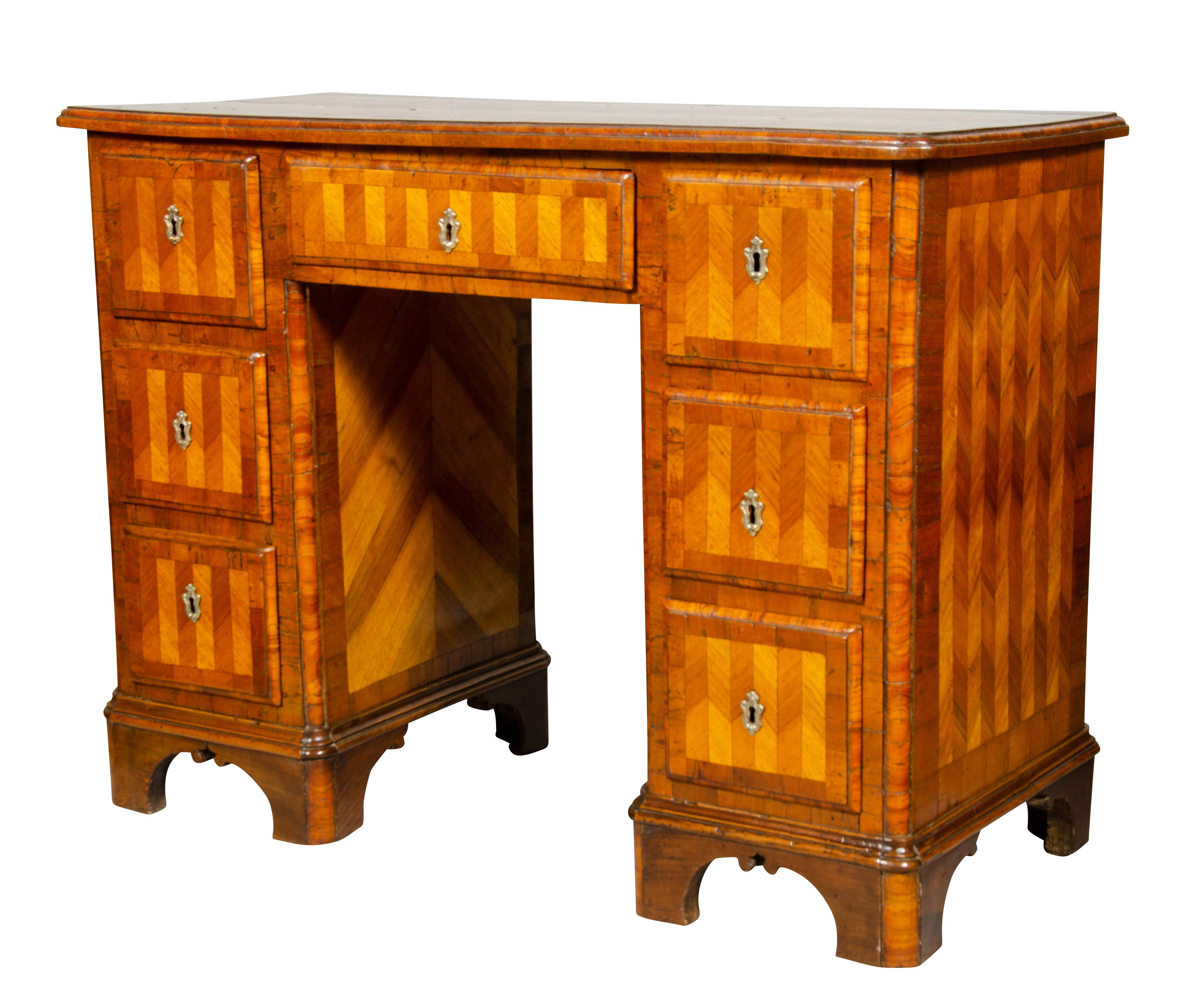 Austrian Neoclassic Parquetry Pedestal Desk For Sale 1