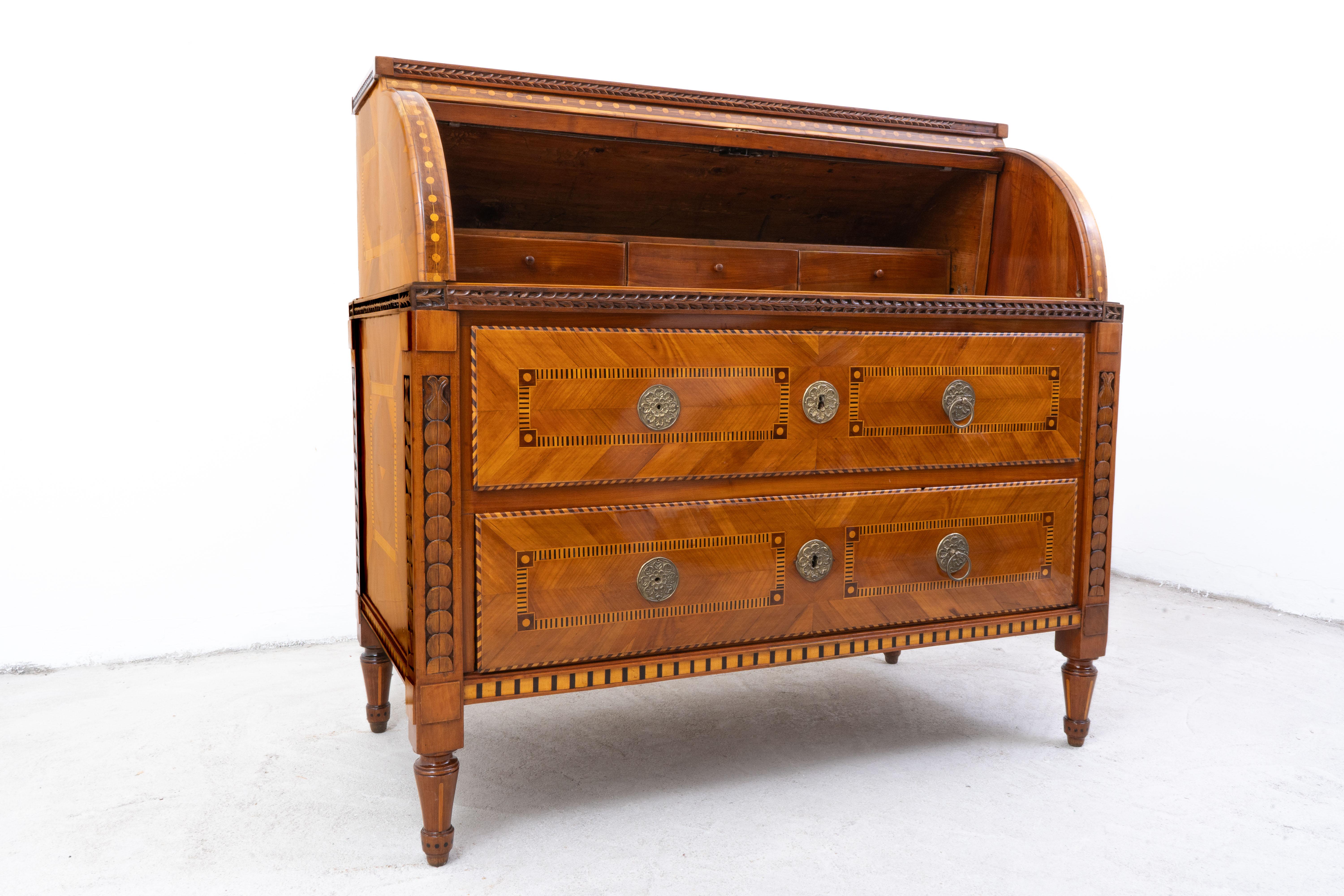 Veneer Austrian Neoclassical Cylinder Roll-Top Desk For Sale