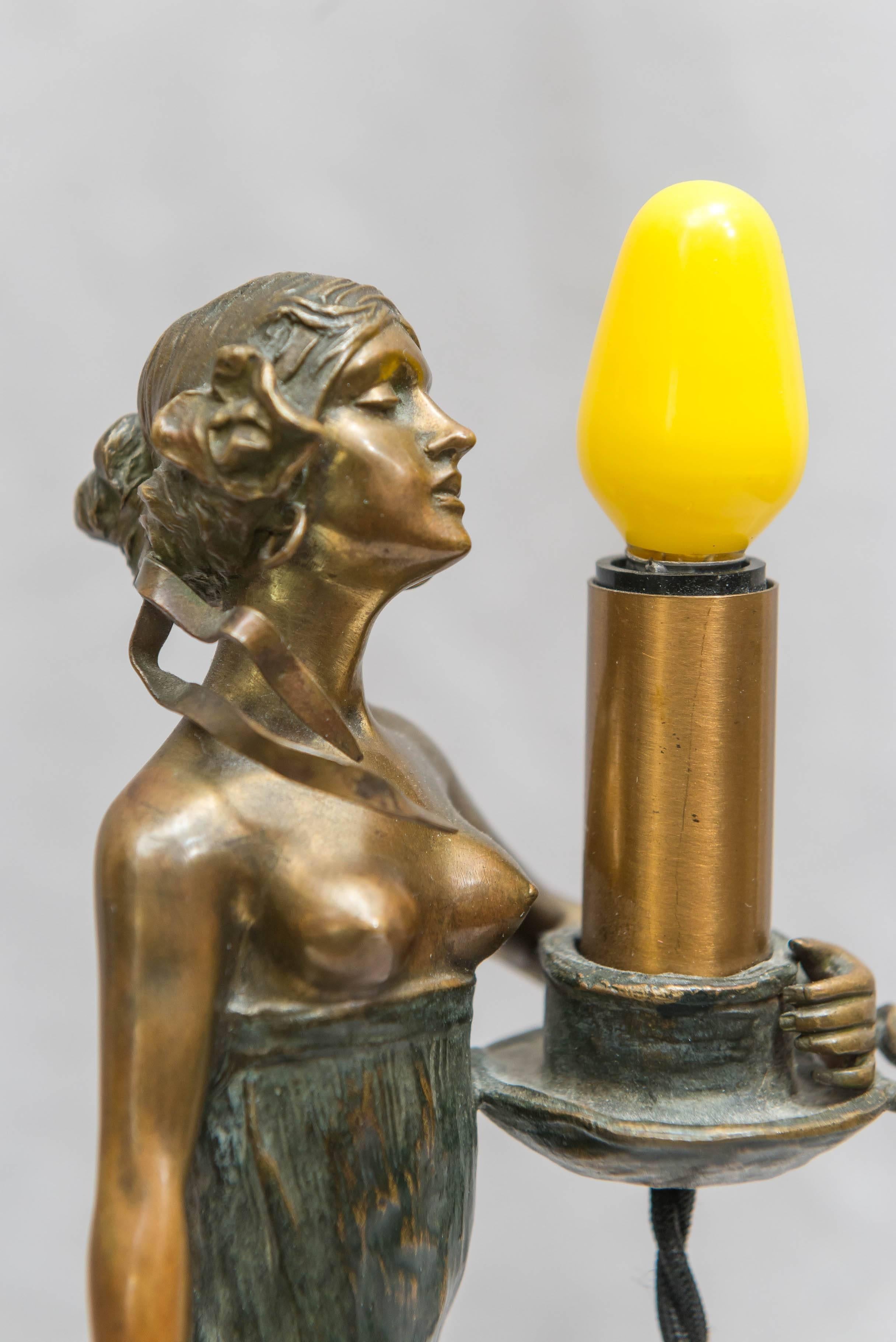 Austrian Bronze Art Nouveau Lamp, Gustav Gurschner 3