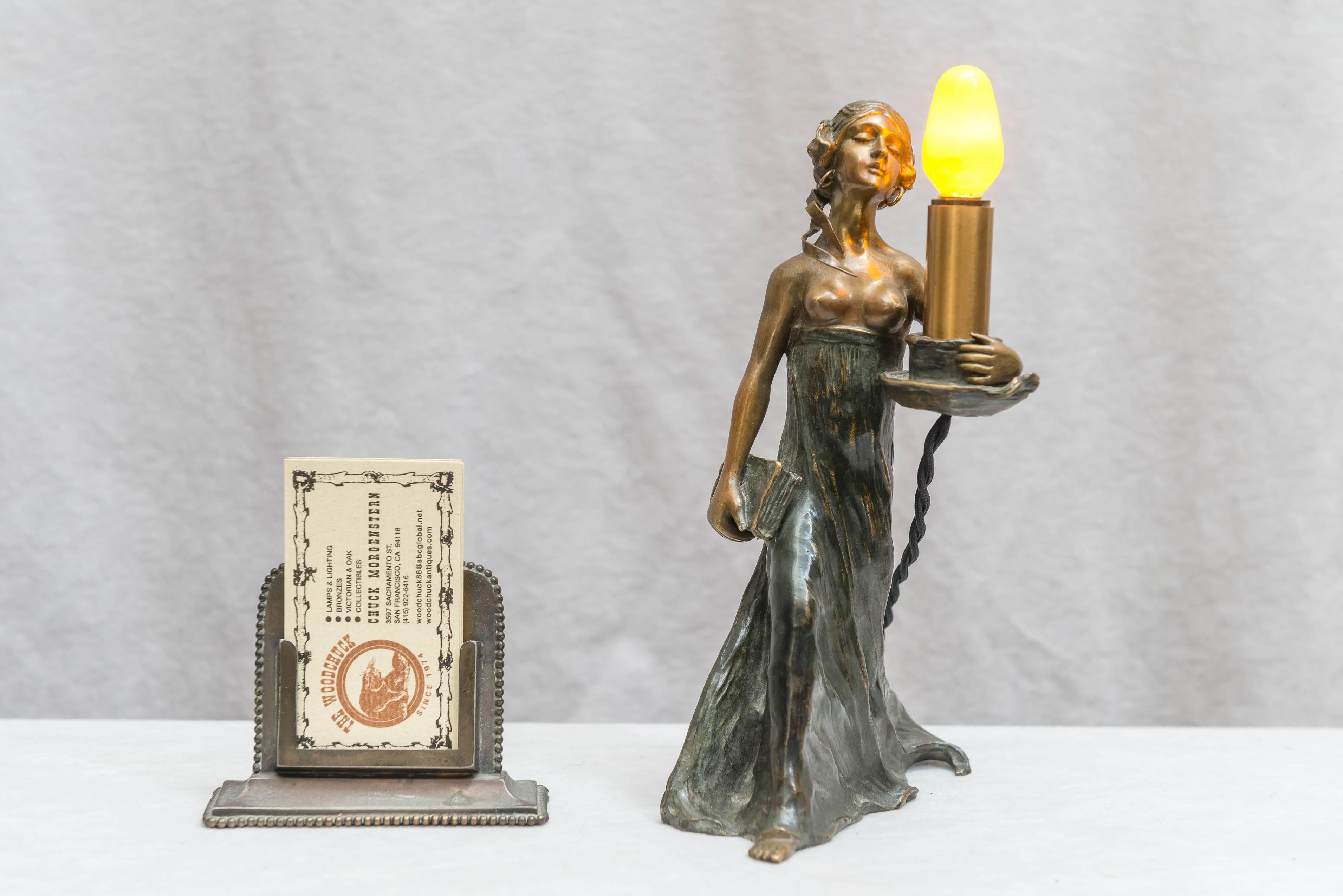 This is a very special little lamp. How do I know, I had it in my own home for many years. The quality of the casting is quite remarkable, and then it's a lamp, and it's my favorite style, Art Nouveau. It's a long story why I am selling it.  I am