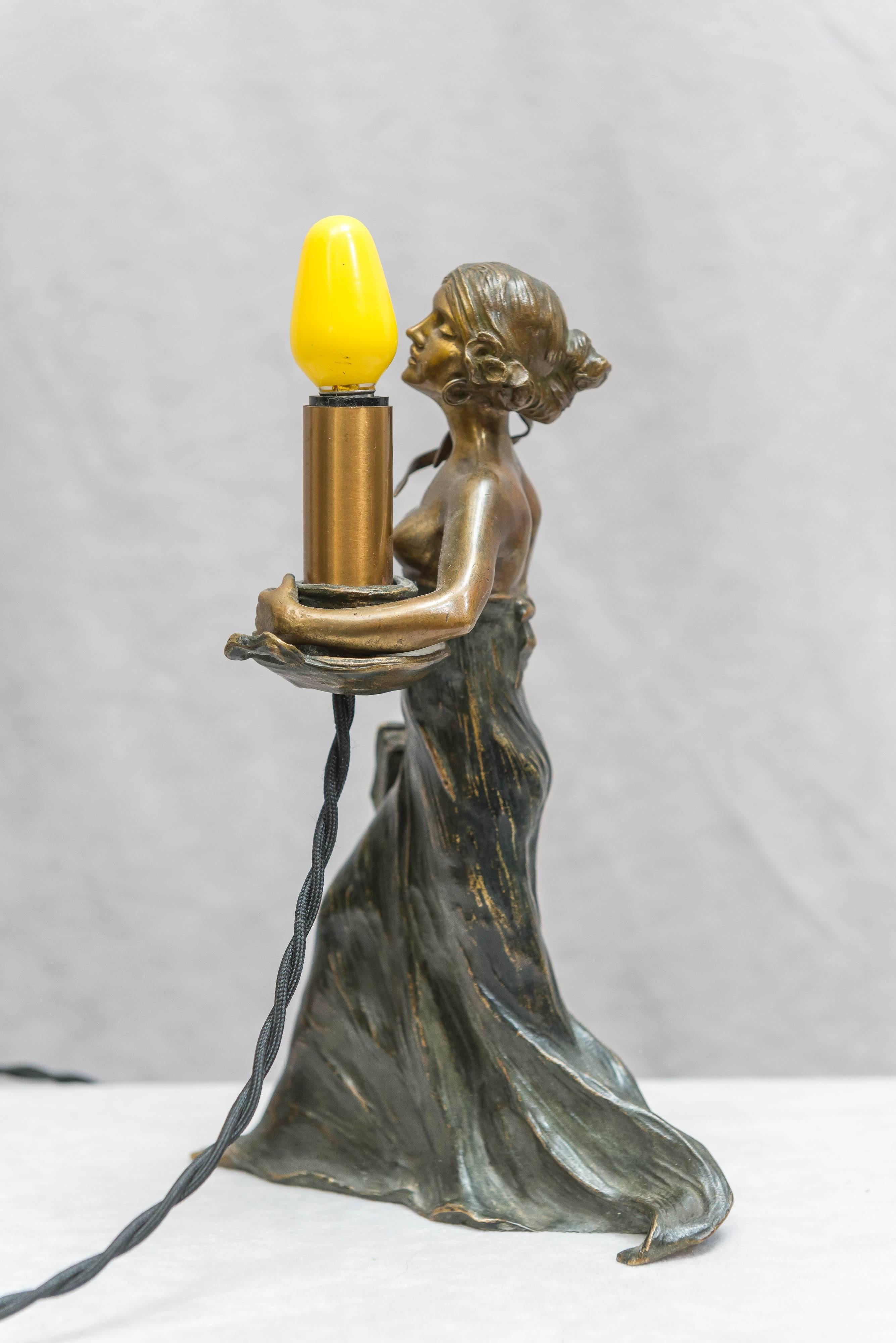 20th Century Austrian Bronze Art Nouveau Lamp, Gustav Gurschner