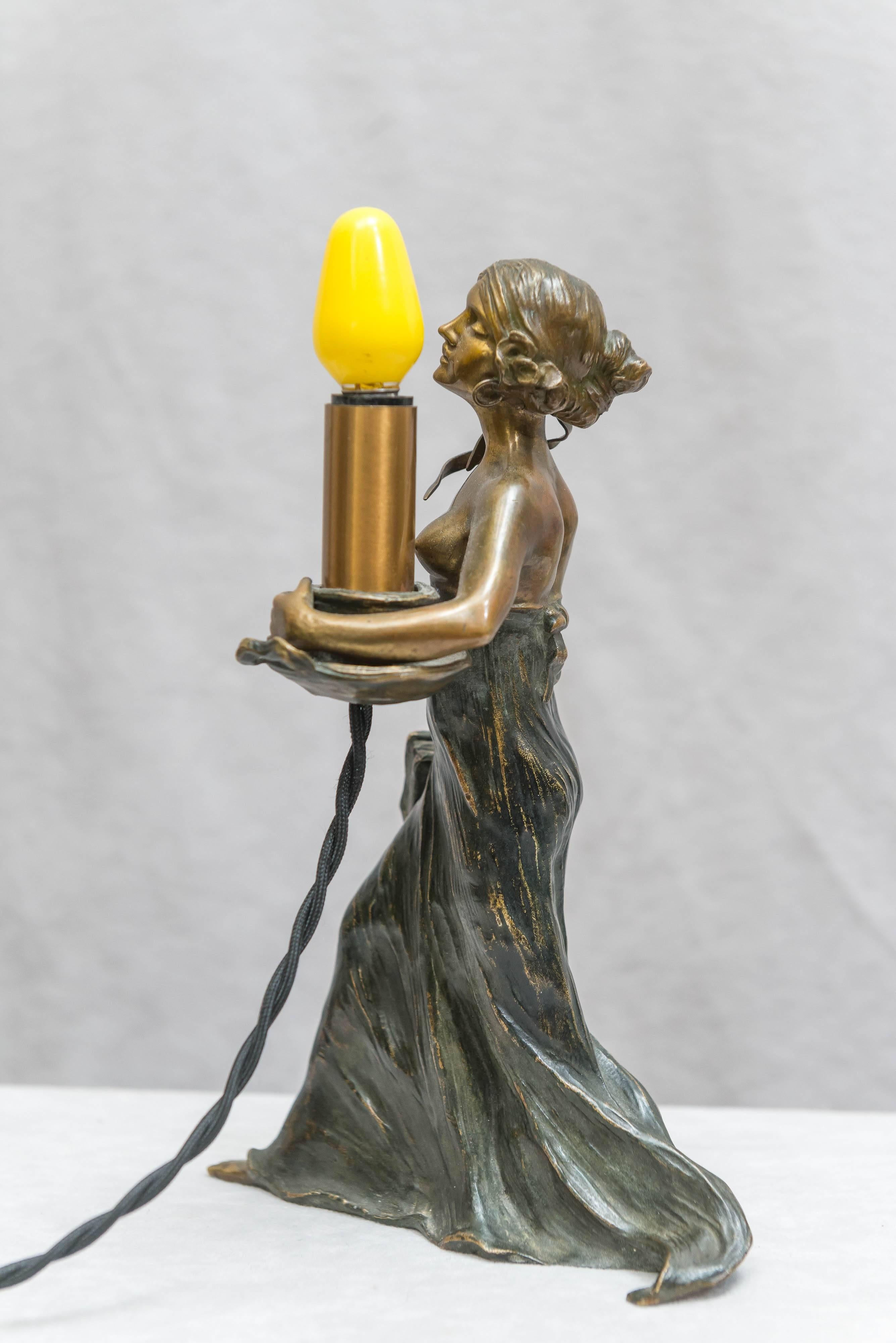 Austrian Bronze Art Nouveau Lamp, Gustav Gurschner 1