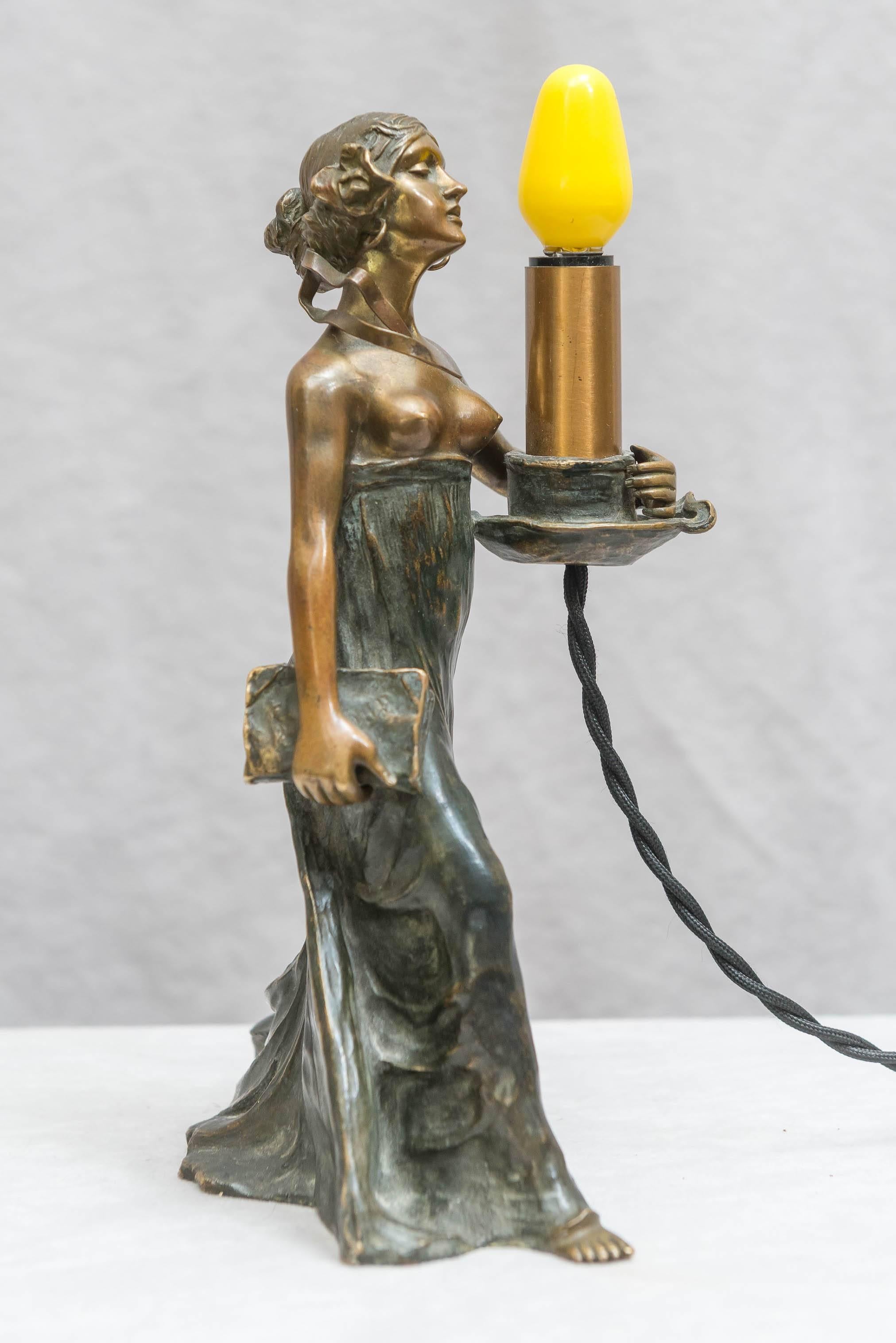 Austrian Bronze Art Nouveau Lamp, Gustav Gurschner 2