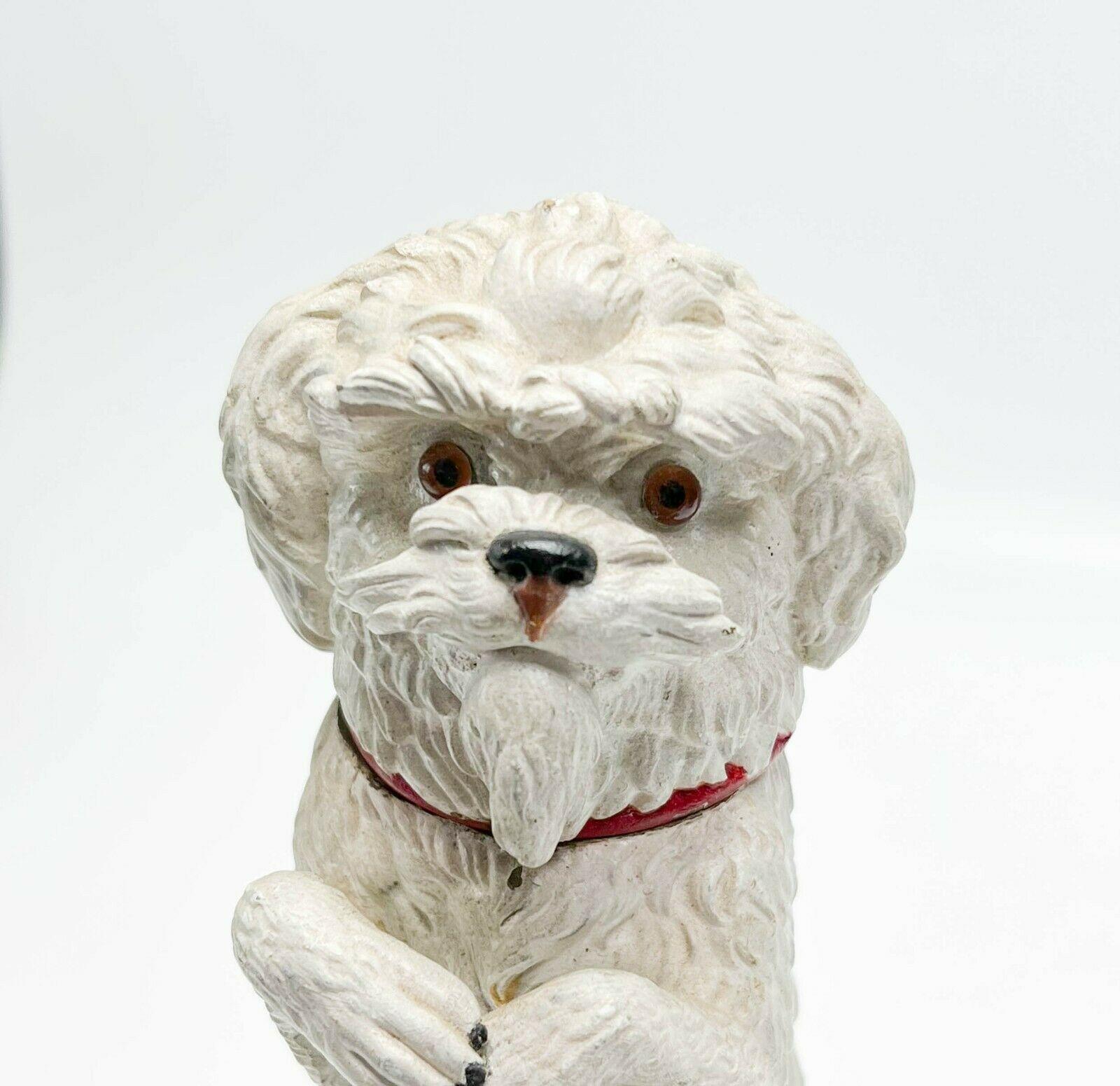 Cold-Painted Austrian Novelty Cold Painted Bronze Inkwell Modelled as a White Dog, circa 1910 For Sale