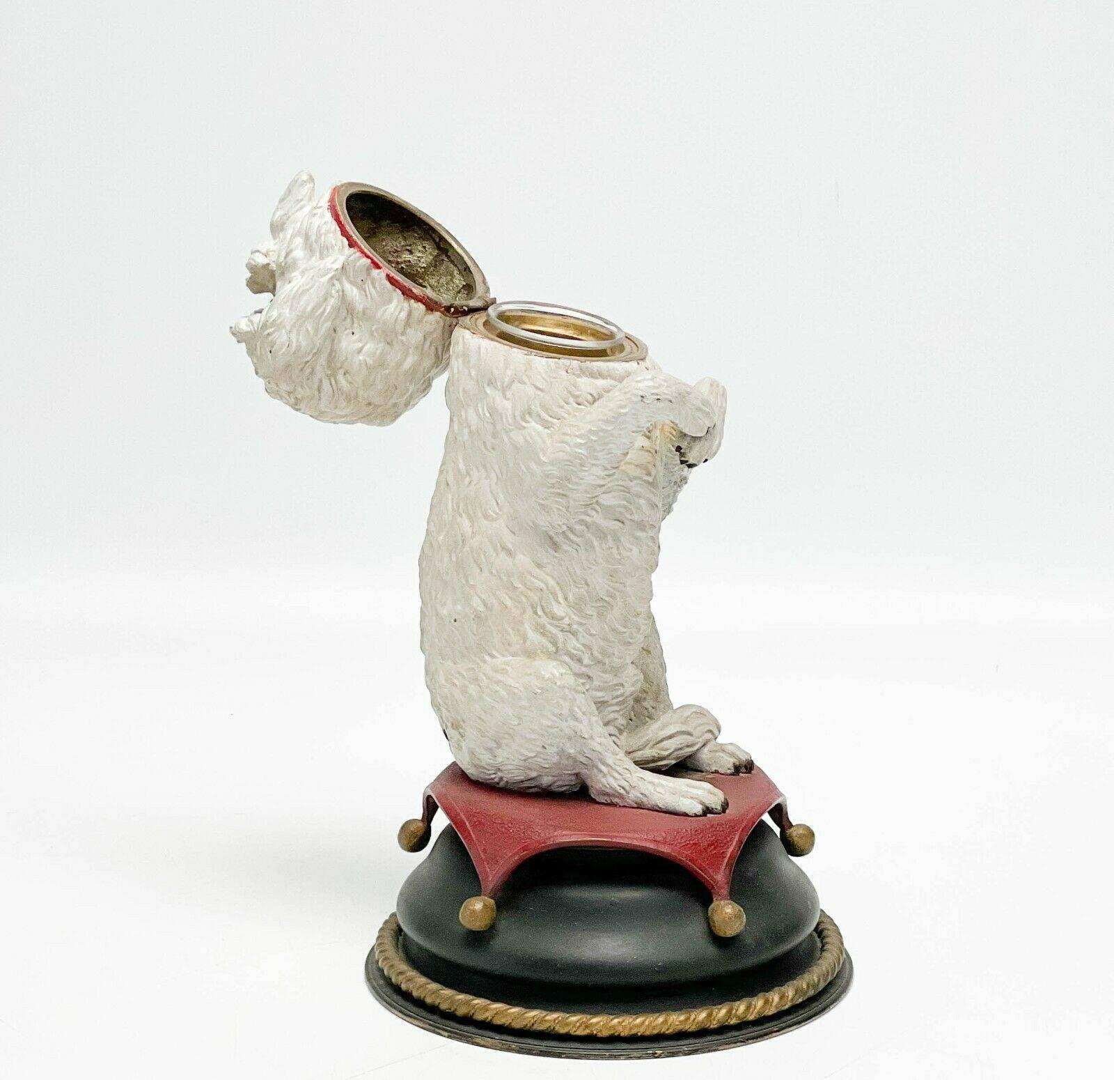 Austrian Novelty Cold Painted Bronze Inkwell Modelled as a White Dog, circa 1910 For Sale 1