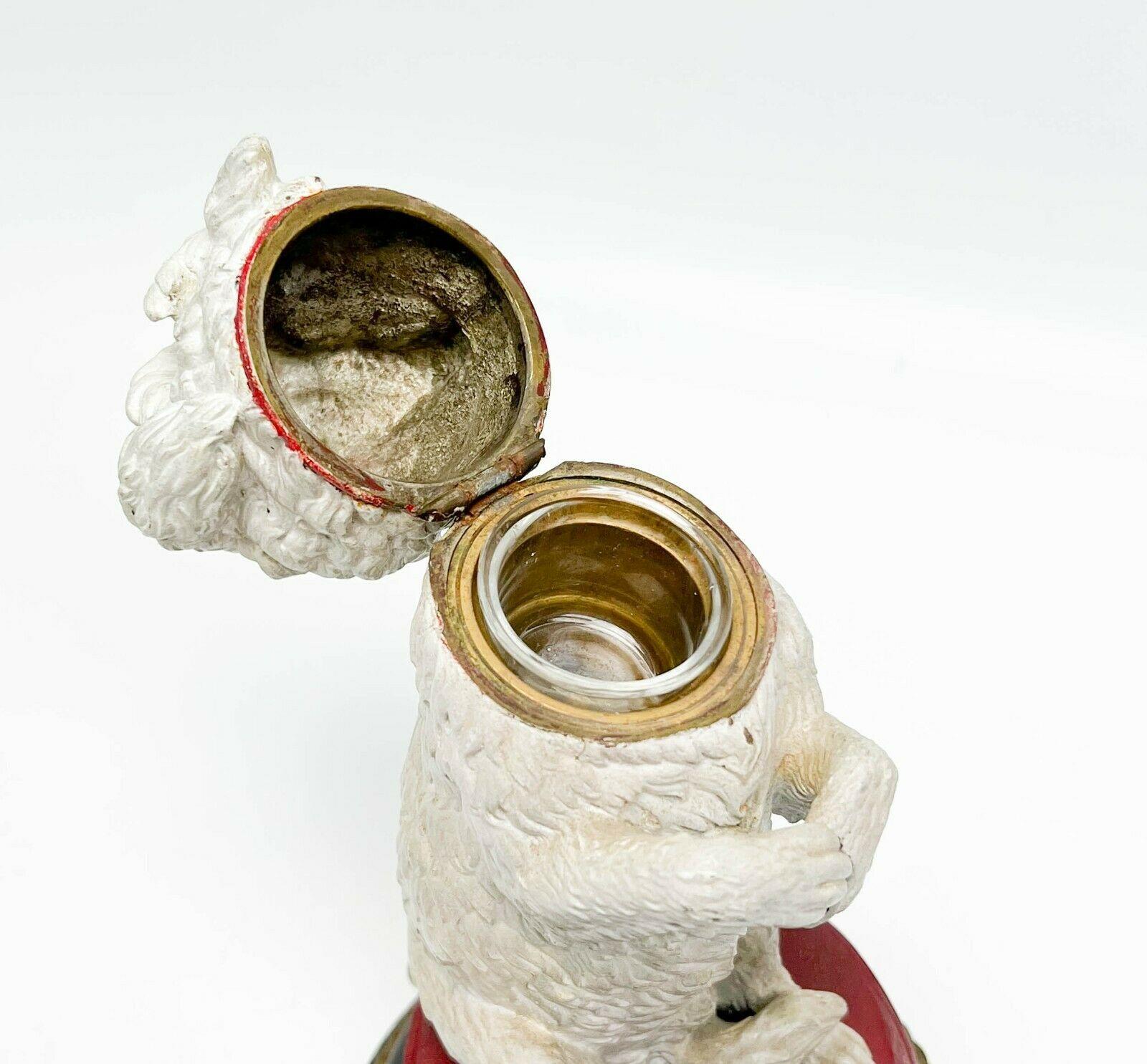 Austrian Novelty Cold Painted Bronze Inkwell Modelled as a White Dog, circa 1910 For Sale 2