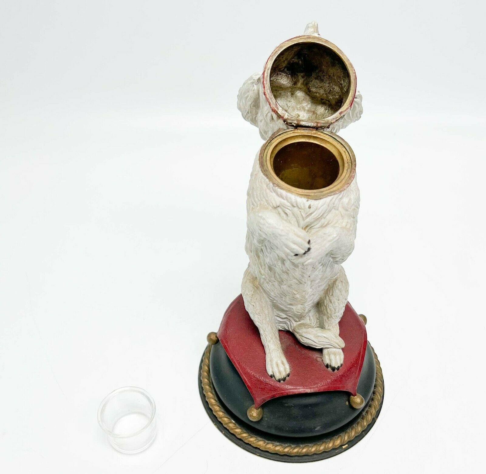 Austrian Novelty Cold Painted Bronze Inkwell Modelled as a White Dog, circa 1910 For Sale 3
