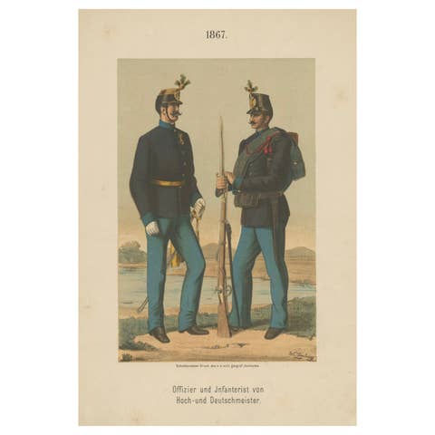 Austrian Officer & Infantryman, Hoch- und Deutschmeister Regiment 1867 Litho