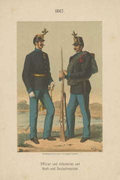 Officier et fantassin autrichien, régiment Hoch- und Deutschmeister 1867 Litho