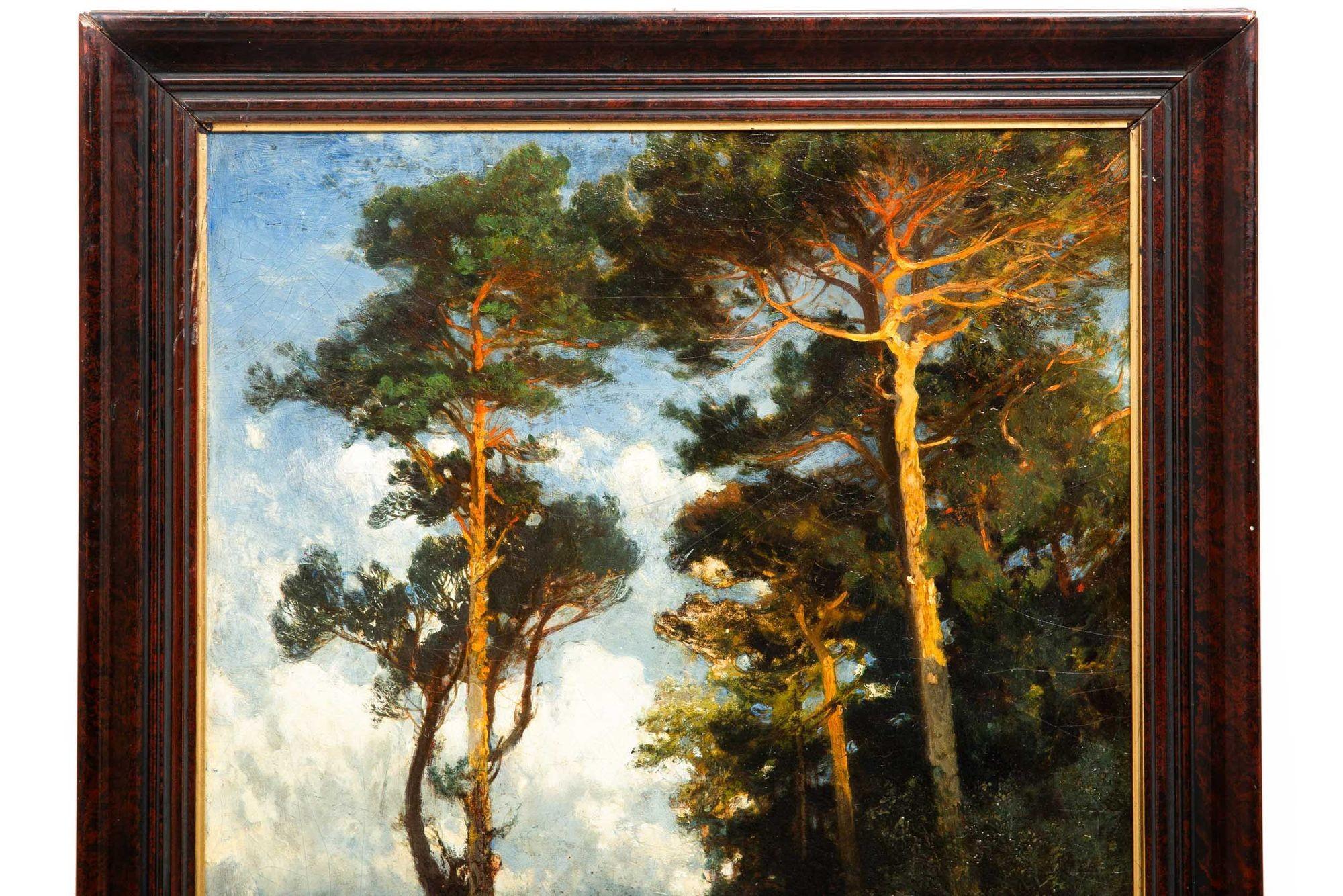 Austrian Oil Landscape Painting “Evening Walk ” by August Schaeffer ca. 1874 For Sale 10