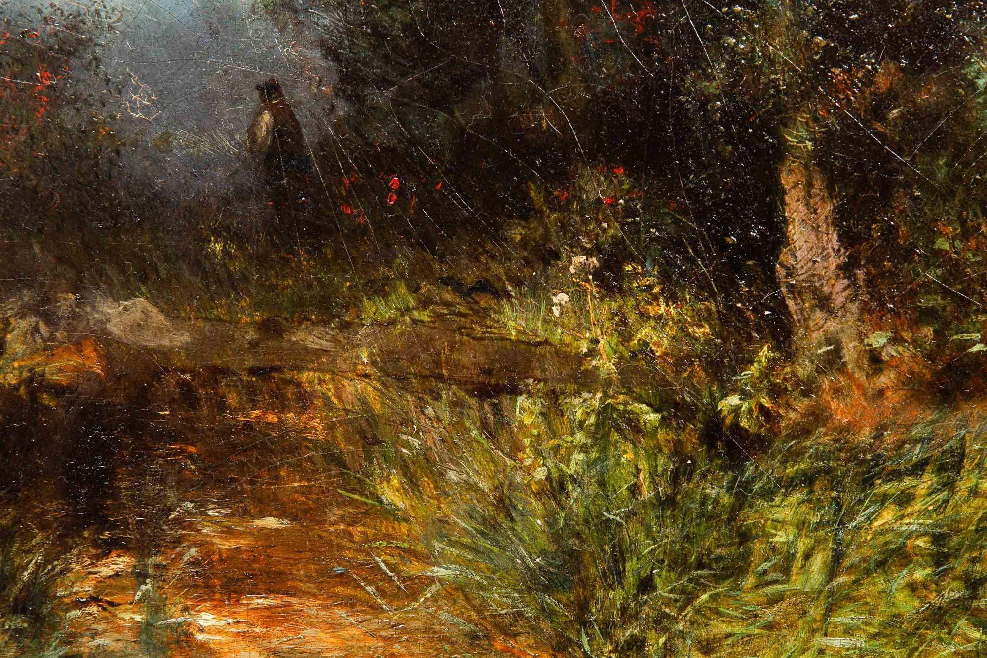 Austrian Oil Landscape Painting “Evening Walk ” by August Schaeffer ca. 1874 For Sale 12