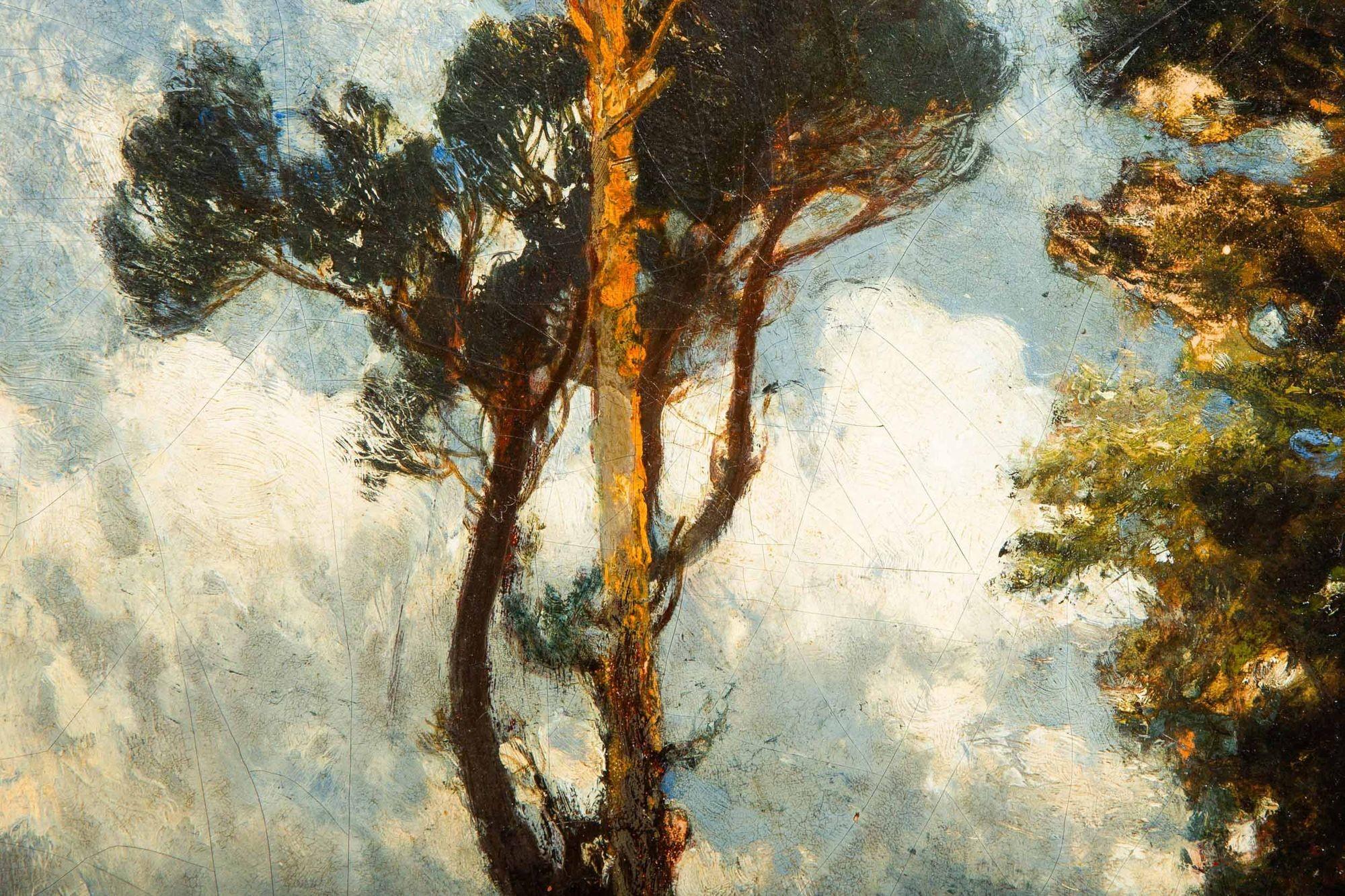 Austrian Oil Landscape Painting “Evening Walk ” by August Schaeffer ca. 1874 For Sale 2