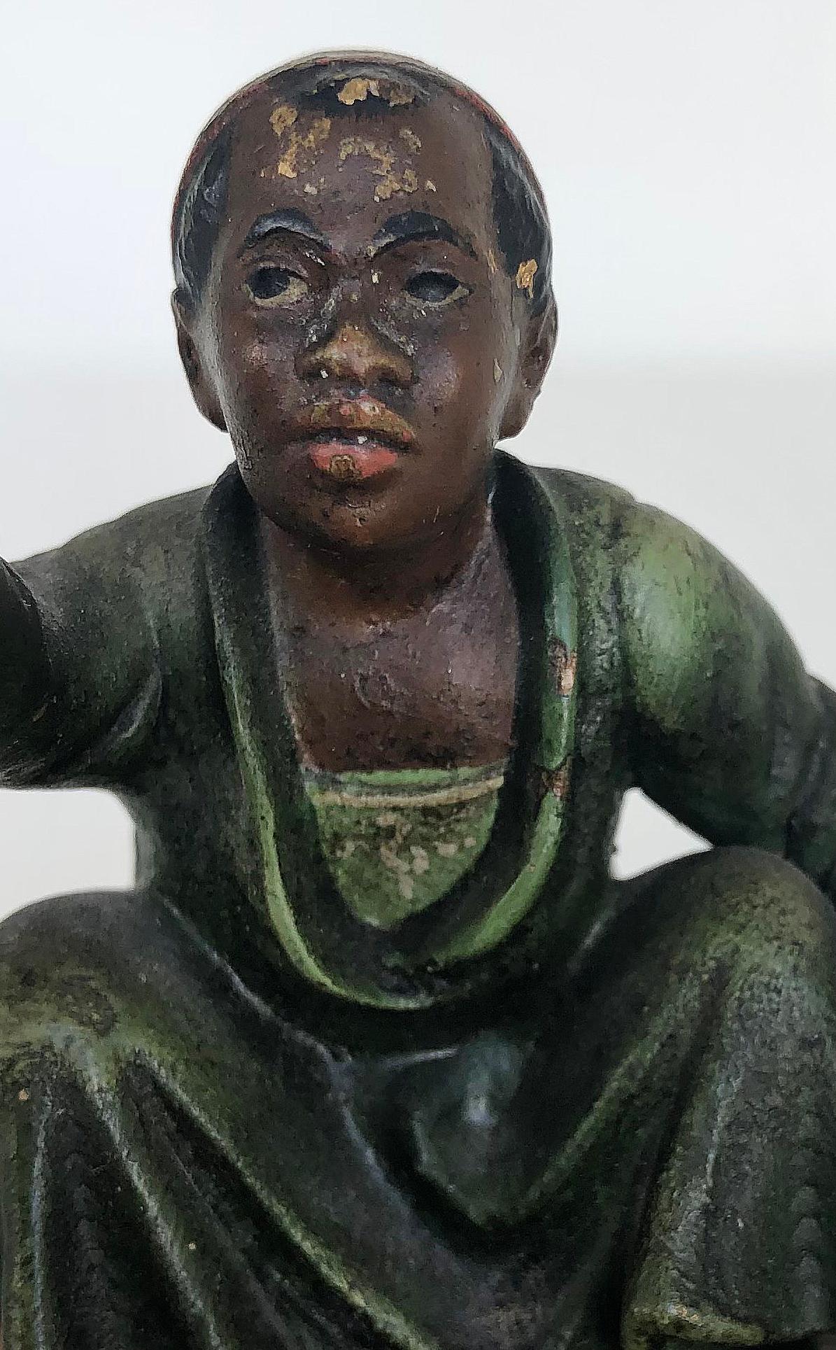 Austrian orientalist cold-painted bronze merchant figurine


Offered for sale is an early 20th century Austrian cold-painted bronze with an Orientalist merchant figure. The bronze shows age and has some paint losses.