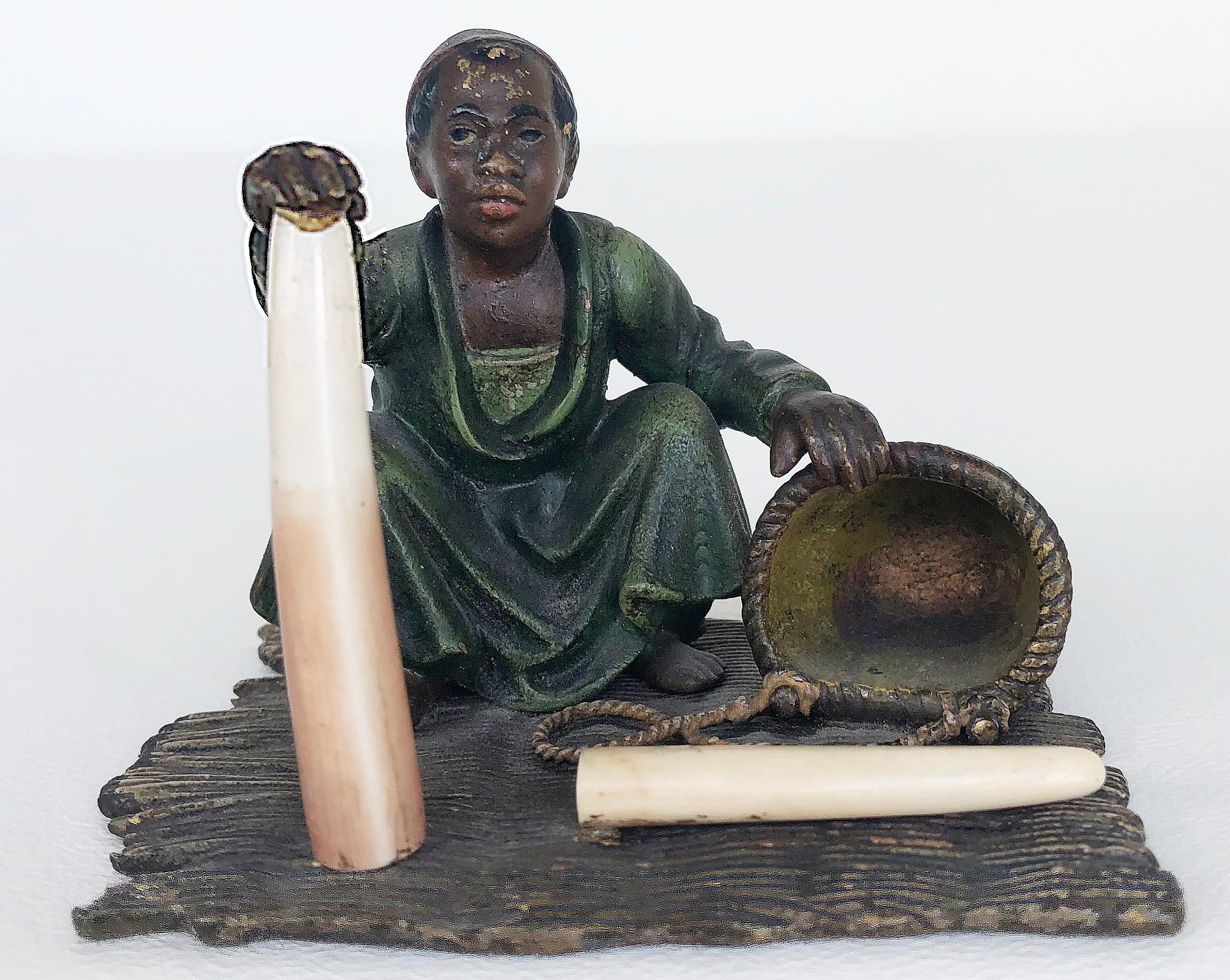 Polychromed Austrian Orientalist Cold-painted Bronze Merchant Figurine For Sale