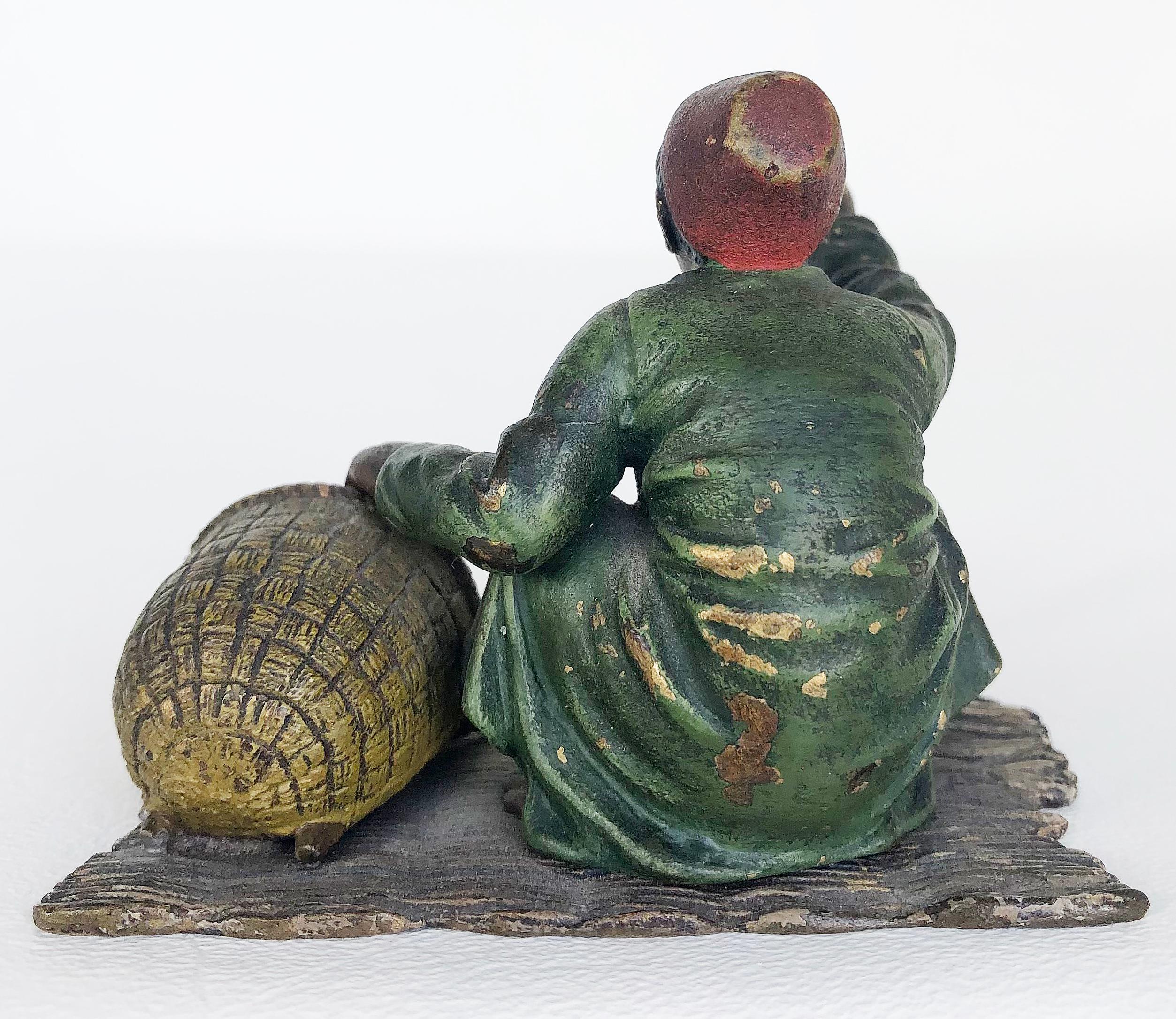 Austrian Orientalist Cold-painted Bronze Merchant Figurine In Good Condition For Sale In Miami, FL