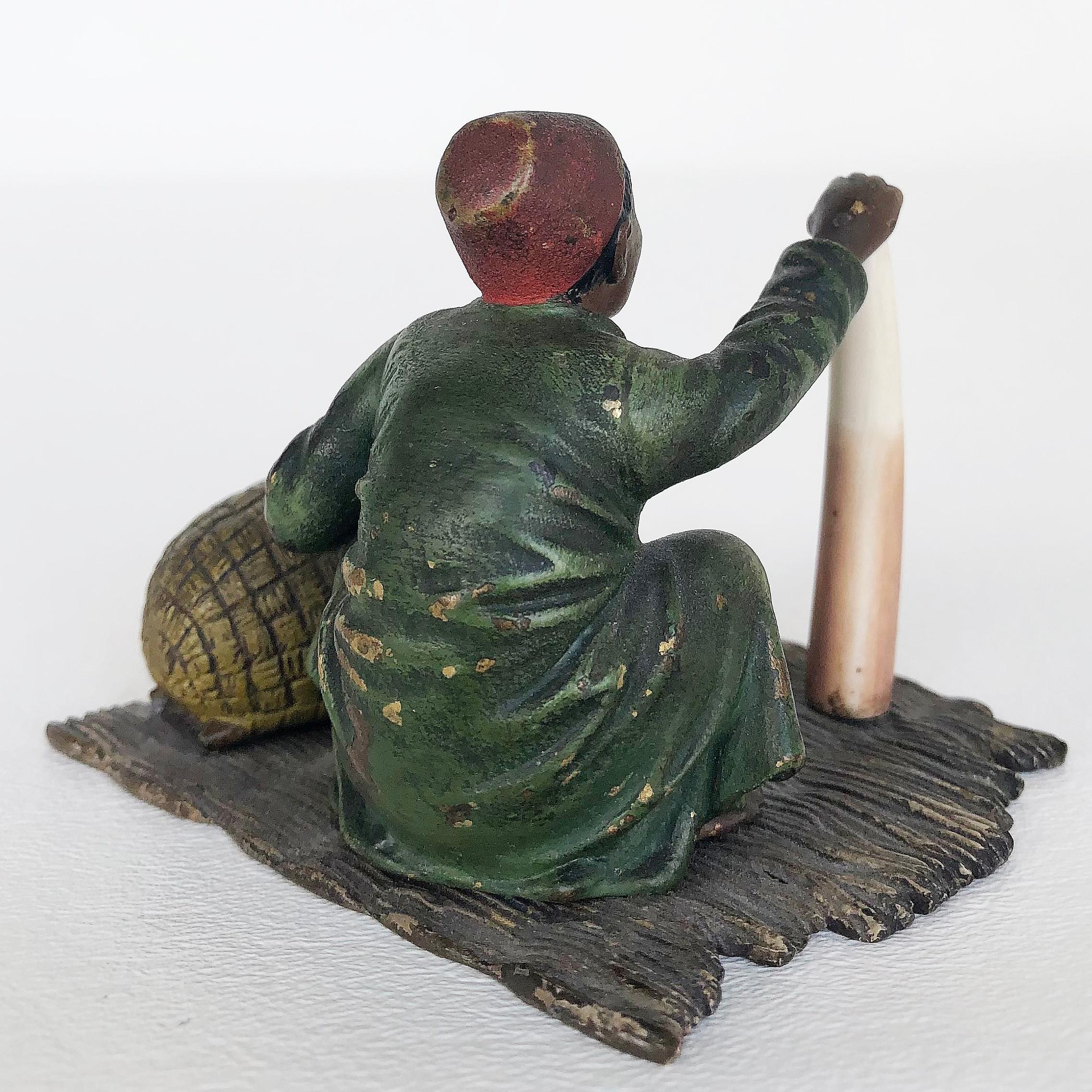 20th Century Austrian Orientalist Cold-painted Bronze Merchant Figurine For Sale