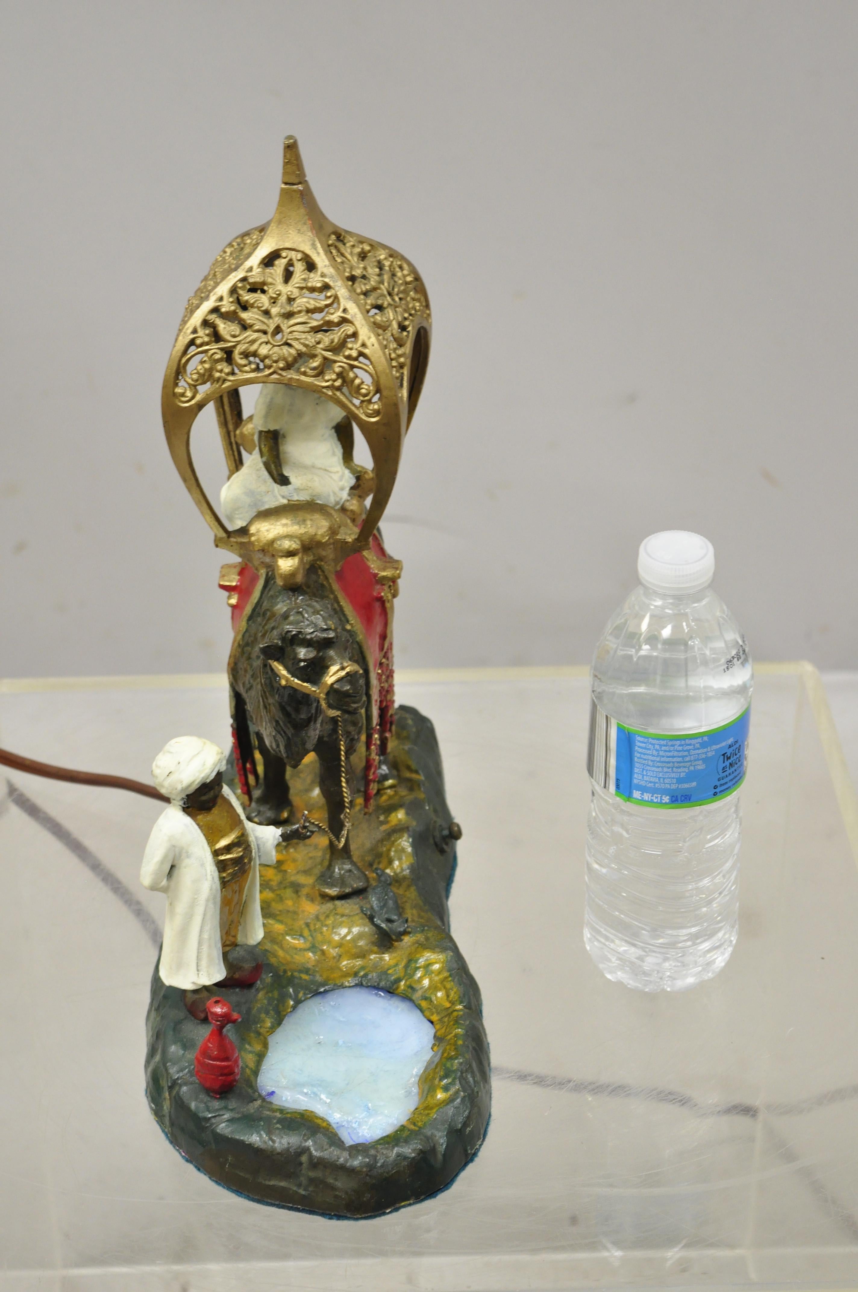 Austrian Orientalist Cold Painted Spelter Man and Camel Watering Hole Table Lamp 4