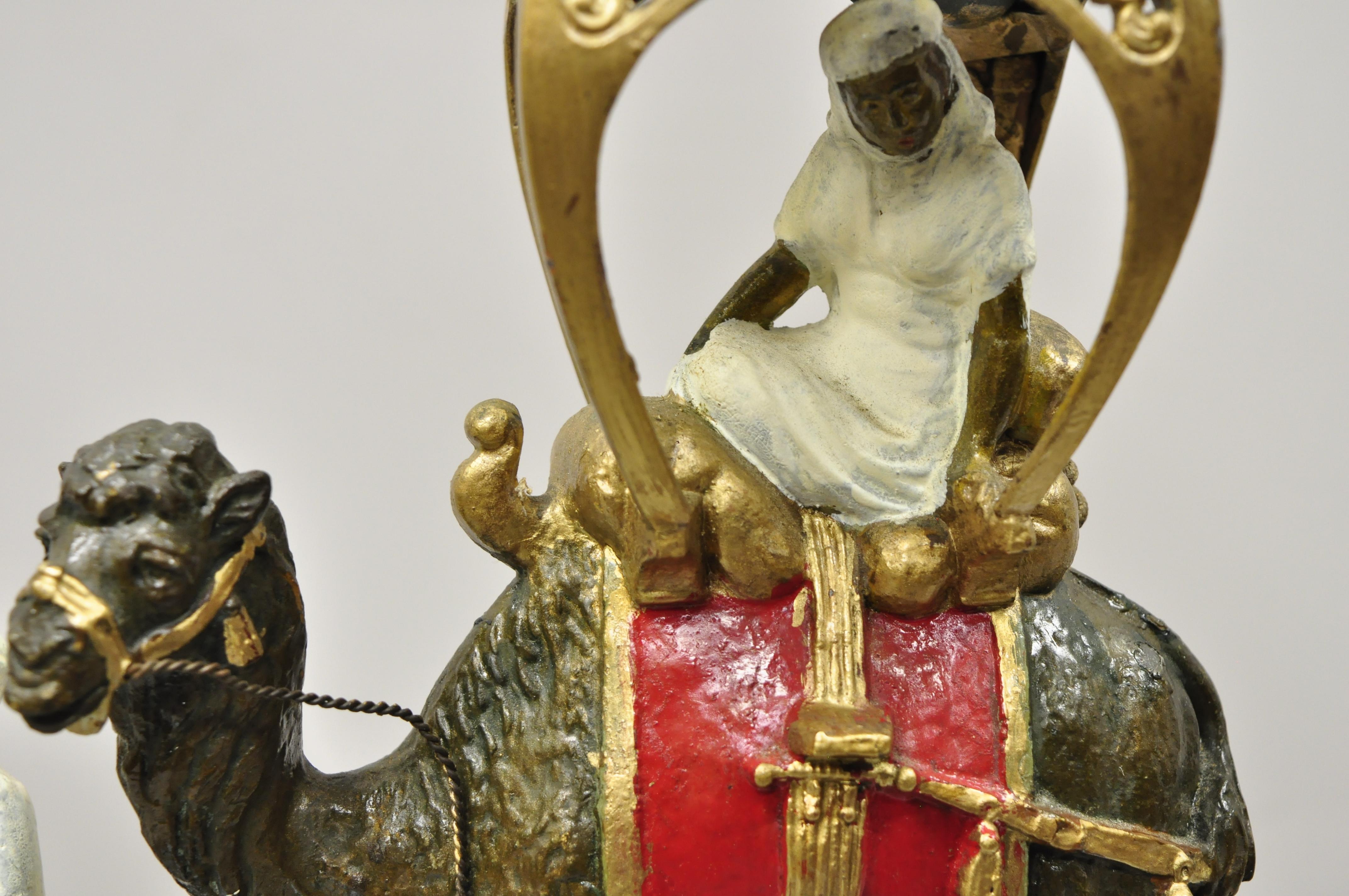 Austrian Orientalist Cold Painted Spelter Man and Camel Watering Hole Table Lamp In Good Condition In Philadelphia, PA