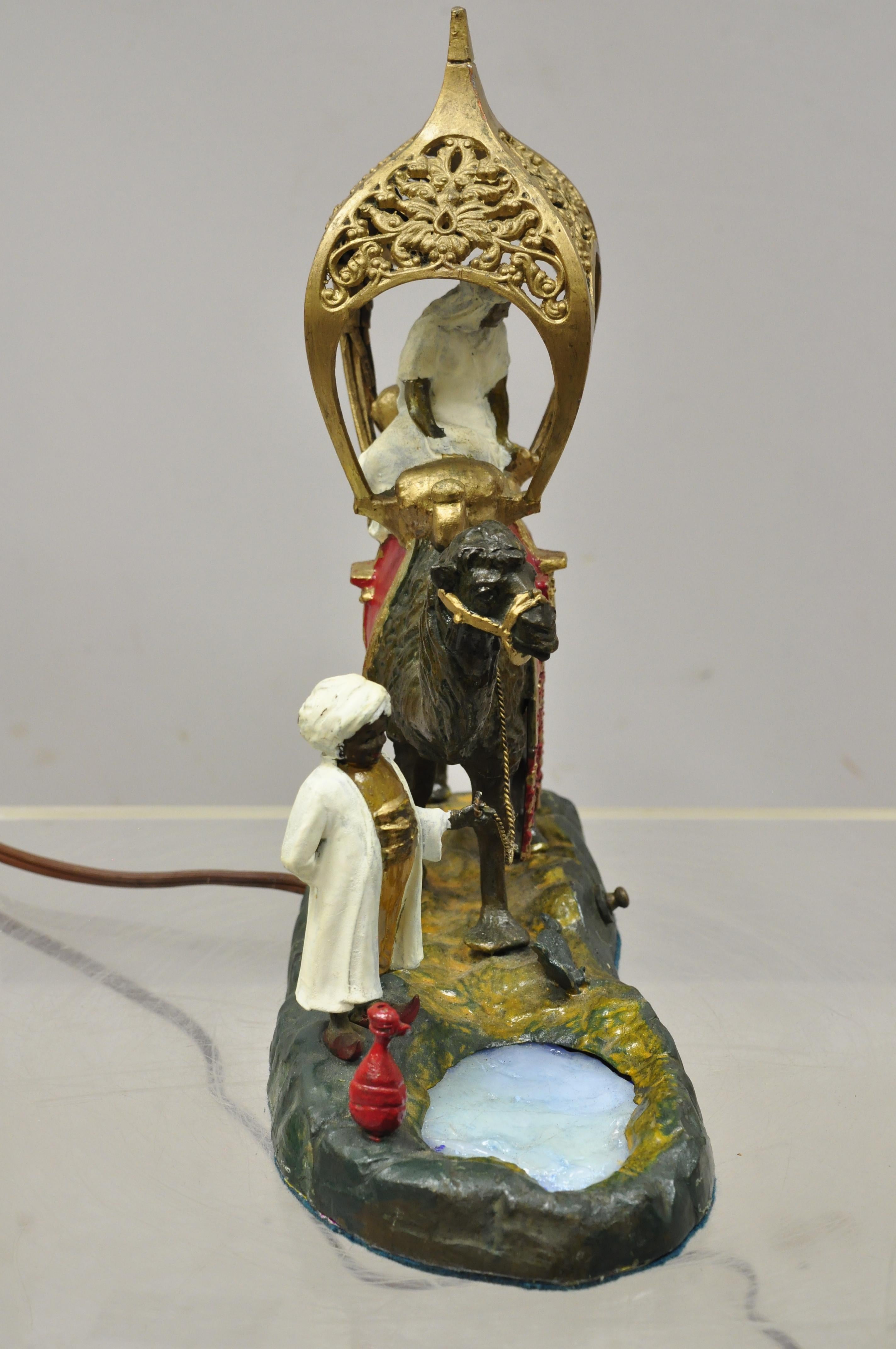 Austrian Orientalist Cold Painted Spelter Man and Camel Watering Hole Table Lamp 1