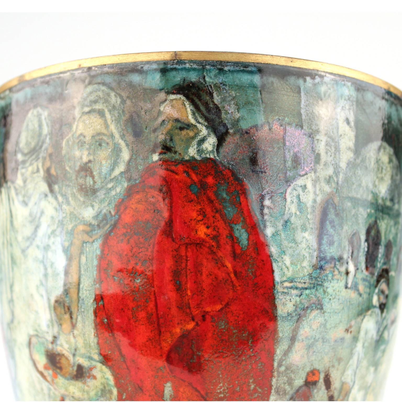 Early 20th Century Austrian Orientalist Enameled Brass Vase For Sale