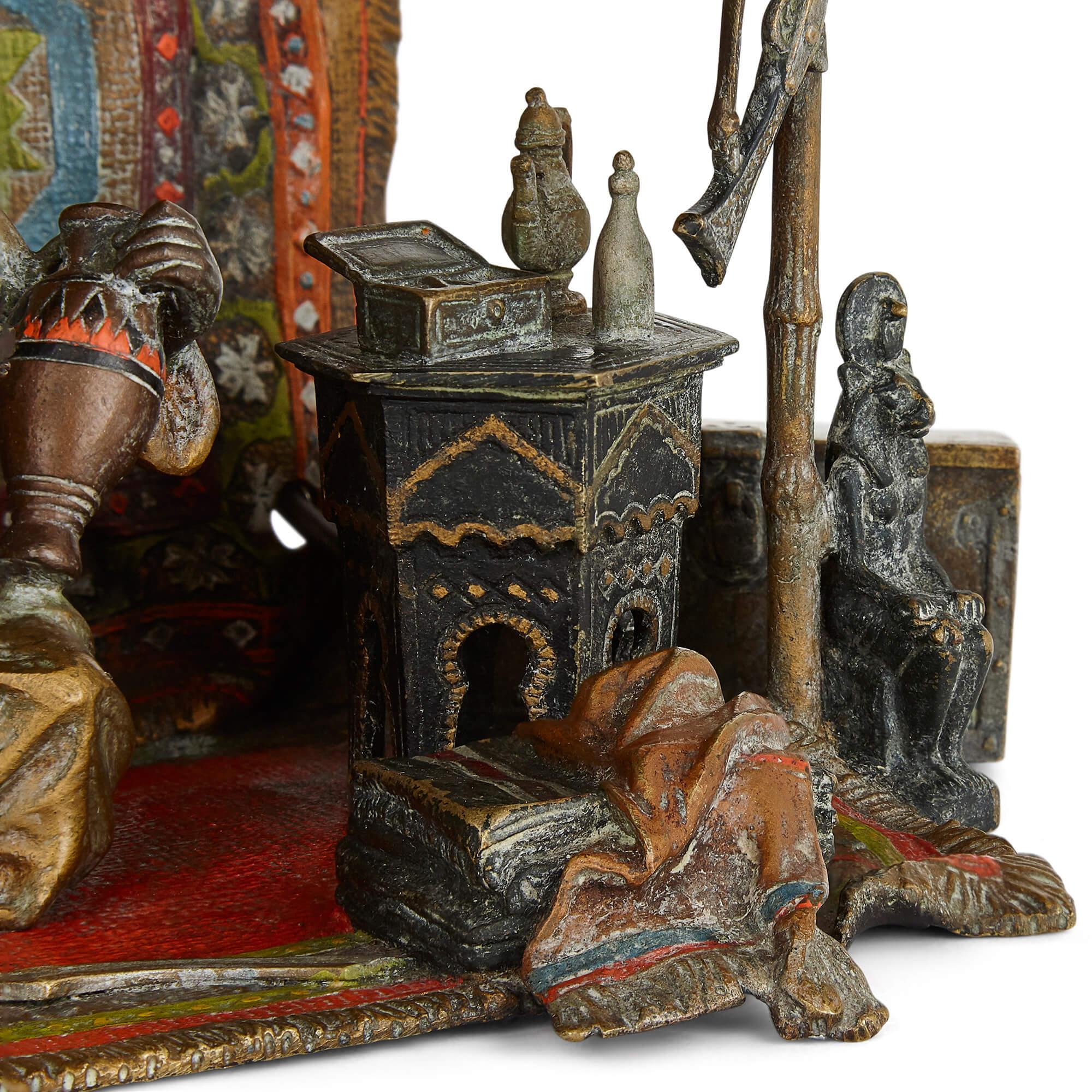 20th Century Austrian Orientalist Figurative Lamp in Cold Painted Bronze For Sale