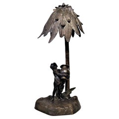 Water Bearer Under Palm Tree, Jugenstil Bronze Table Lamp by F.O. Klar, ca. 1900