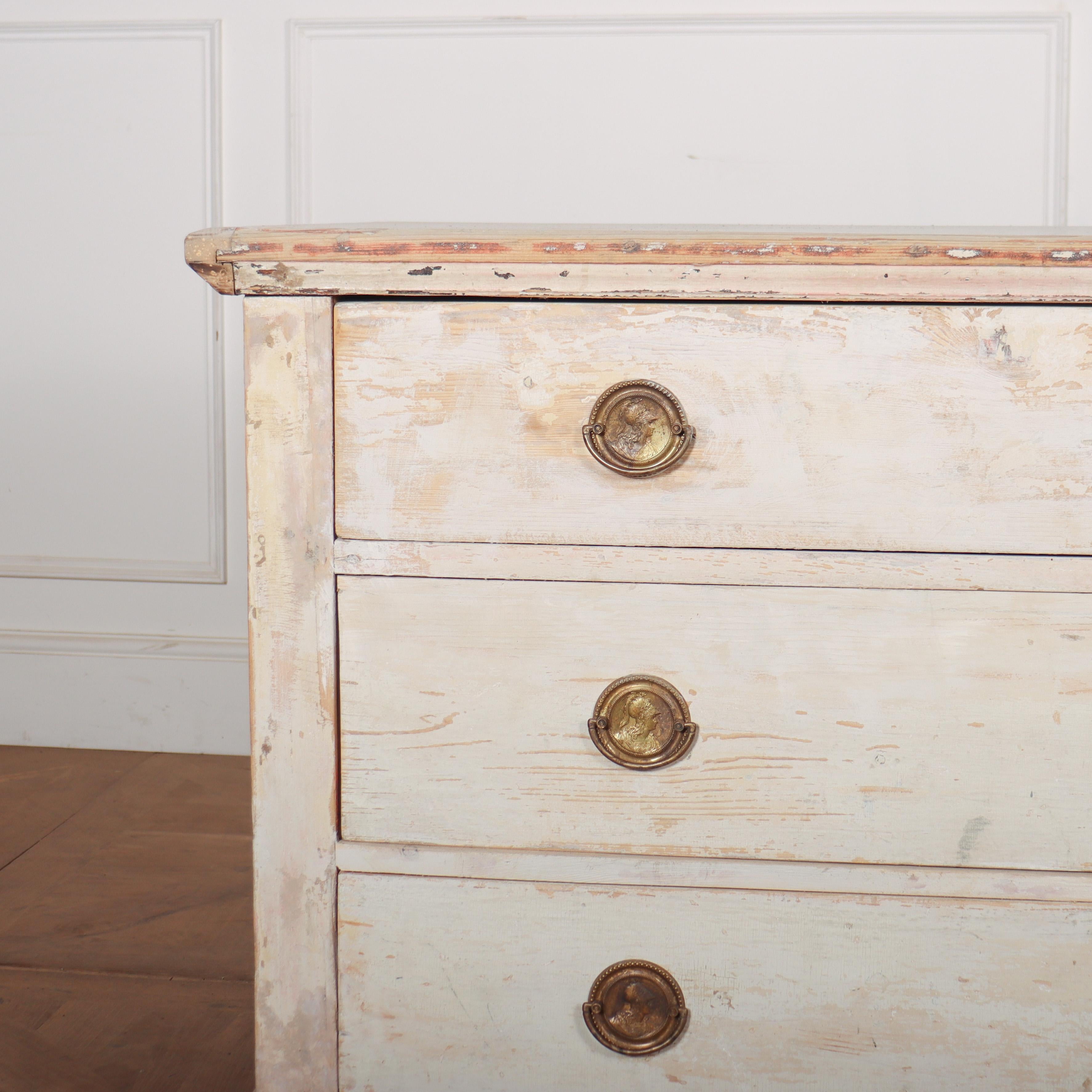 Early 19th C Austrian three drawer pine commode with original paint decoration. 1820.

Reference: 8298

Dimensions
52 inches (132 cms) Wide
23.5 inches (60 cms) Deep
30.5 inches (77 cms) High