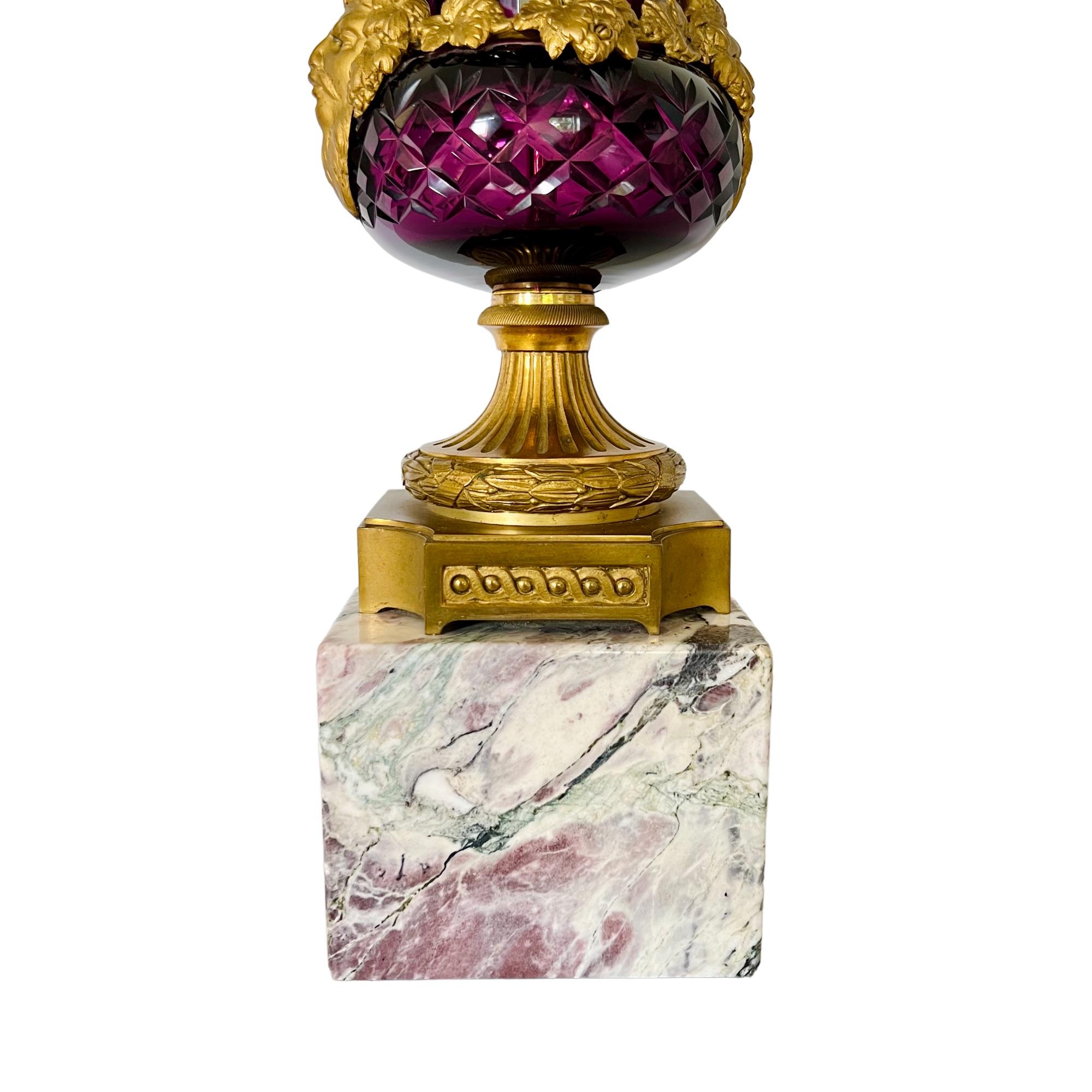 Austrian Ormolu Mounted Amethyst Glass Campana Urn Lamp, Late 19th C For Sale 3