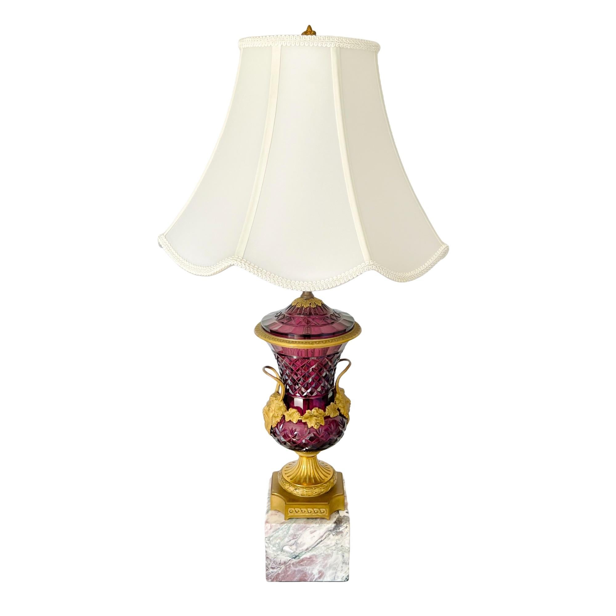 Empire Austrian Ormolu Mounted Amethyst Glass Campana Urn Lamp, Late 19th C For Sale